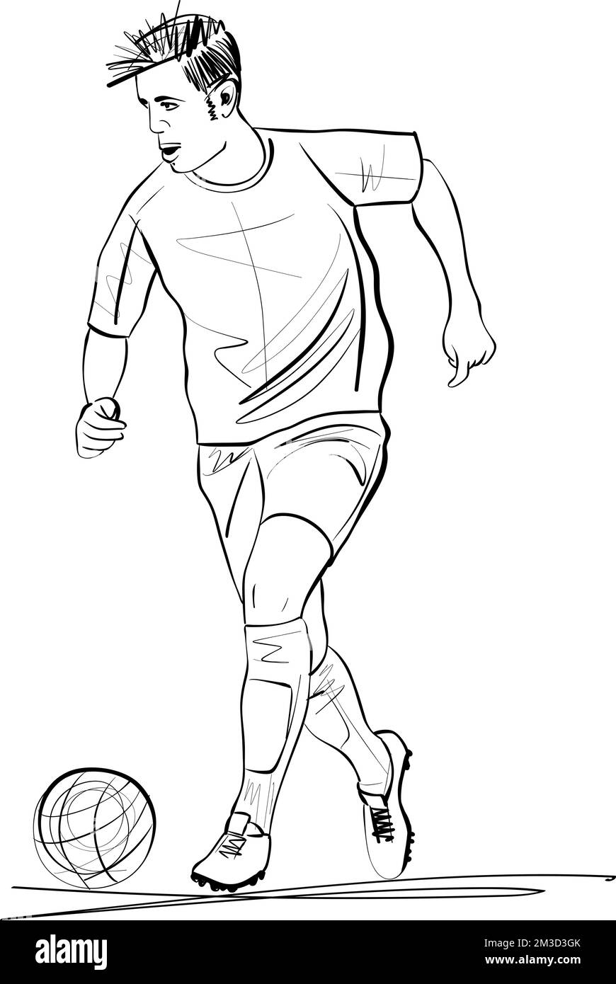 Soccer or football Player Sketch Soccer player kicks the ball. Vector