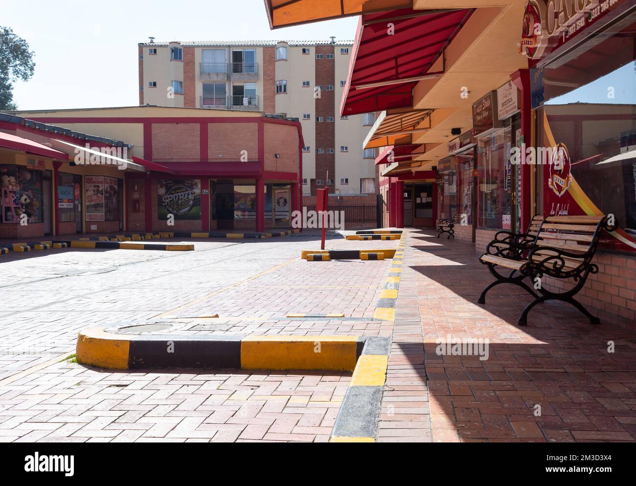 A small shopping mall with all closed comerce during obligatory quarantine due to COVID19 pandemia Stock Photo