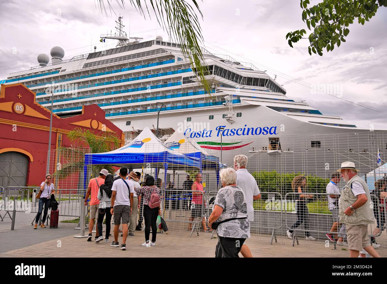 Luxury ship (cruise) docked at a pier in Brazil. International tourism