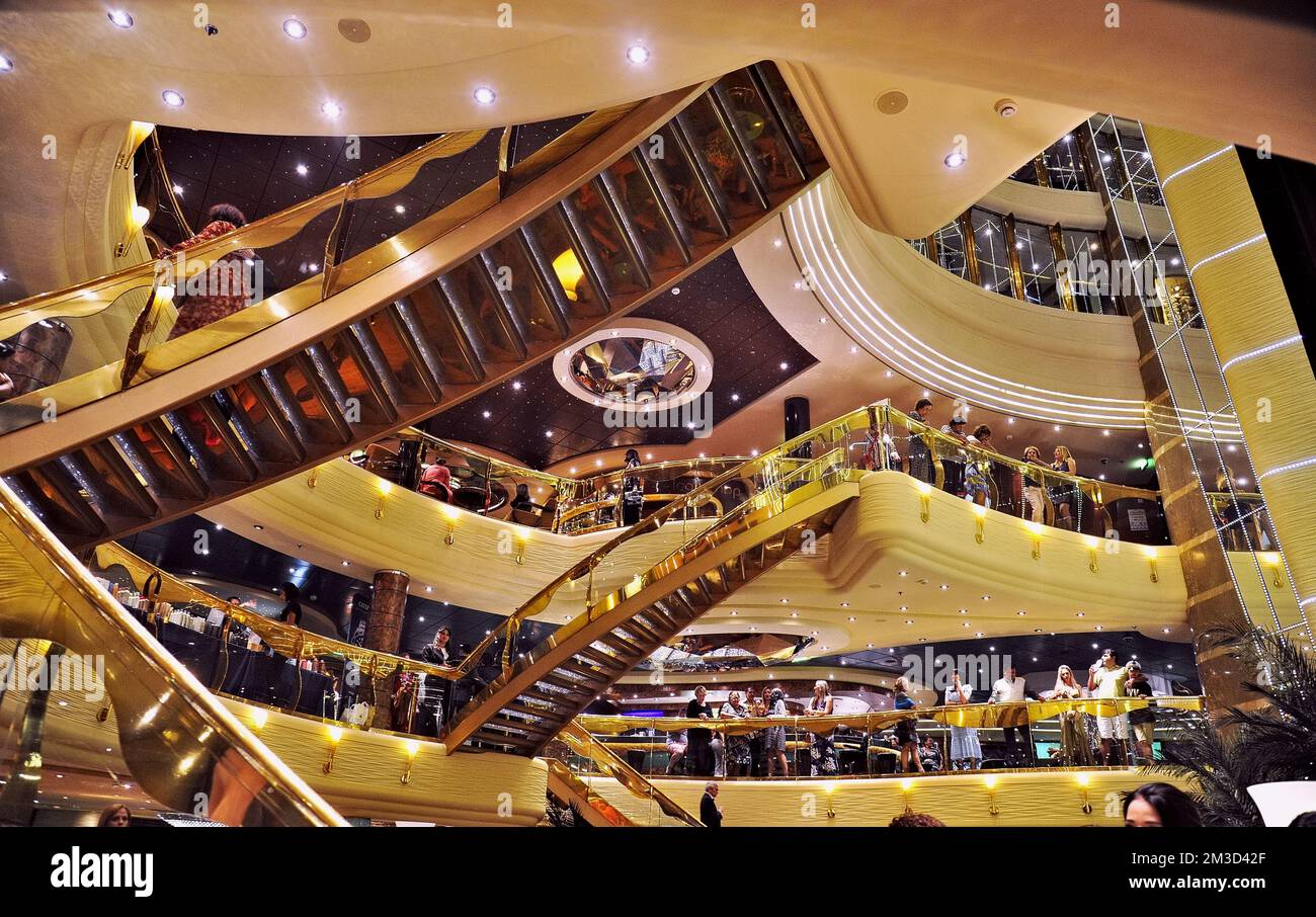 Luxury ship (cruise) docked at a pier in Brazil. (inside part Stock