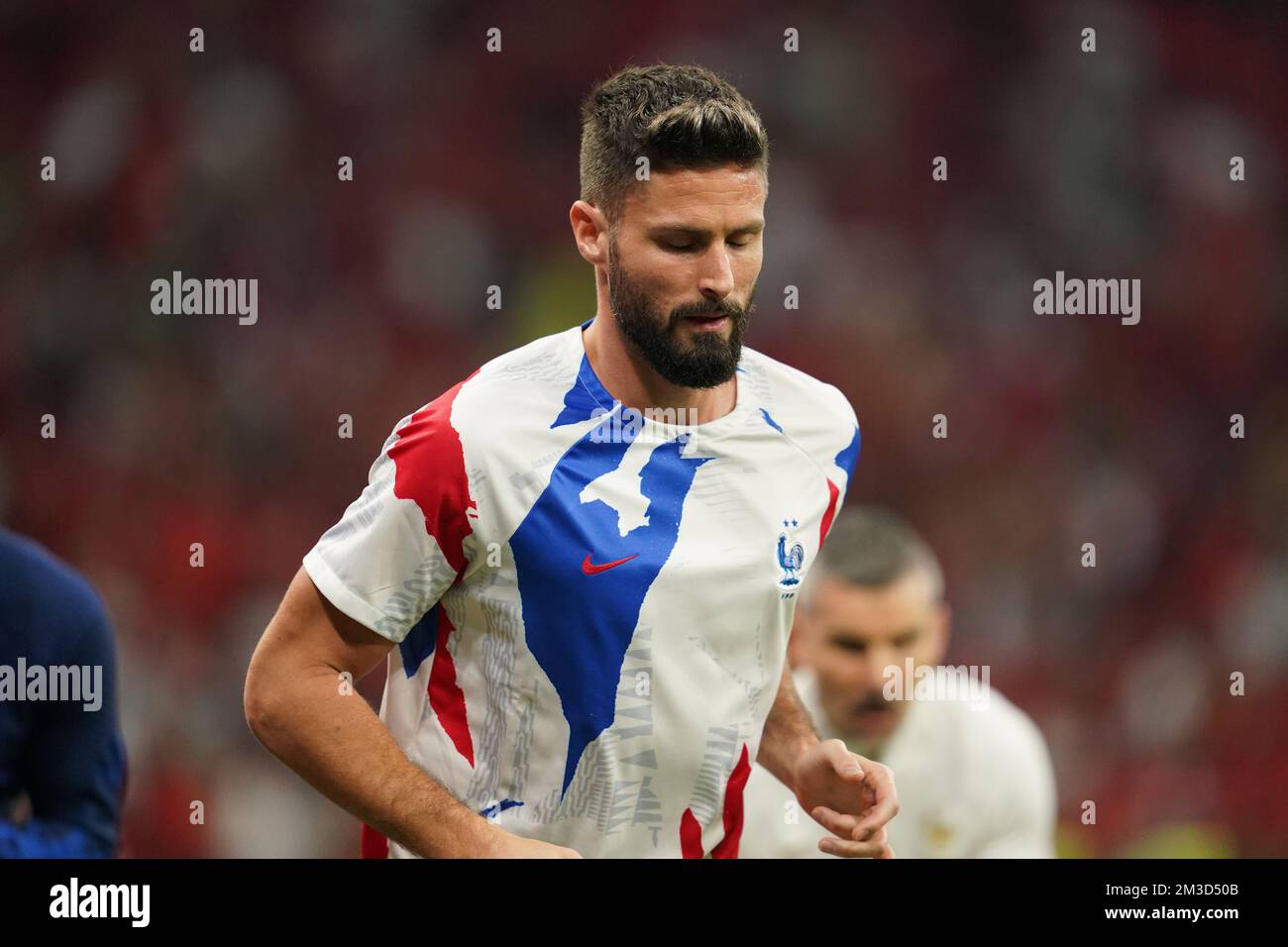 DOHA, QATAR - DECEMBER 14: Player of France Olivier Giroud warms up before the FIFA World Cup Qatar 2022 Semi-finals match between France and Morocco at Al Bayt Stadium on December 14, 2022 in Al Khor, Qatar. (Photo by Florencia Tan Jun/PxImages) Credit: Px Images/Alamy Live News Stock Photo