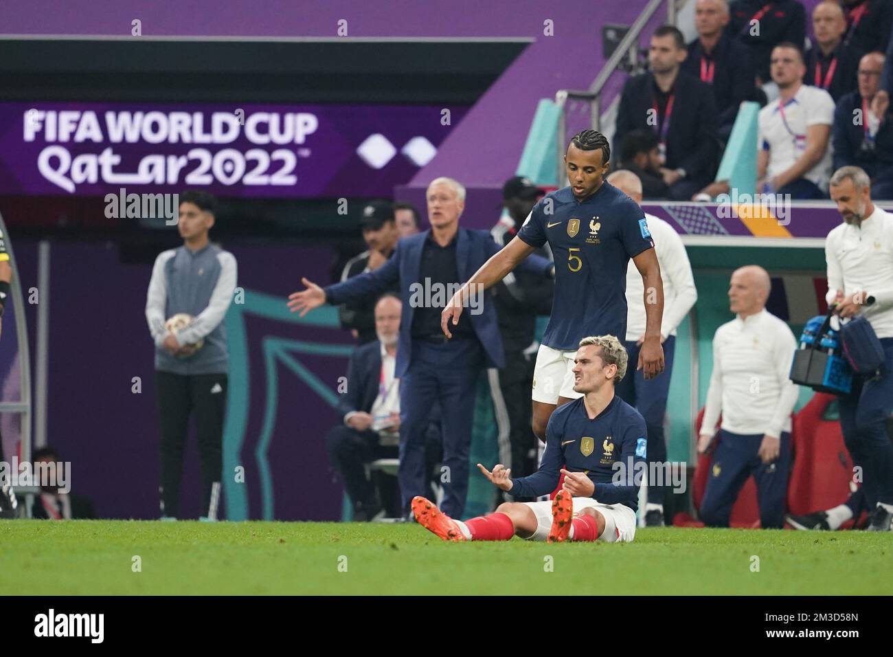 DOHA, QATAR - DECEMBER 14: Player of France Antoine Griezmann reacts during the FIFA World Cup Qatar 2022 Semi-finals match between France and Morocco at Al Bayt Stadium on December 14, 2022 in Al Khor, Qatar. (Photo by Florencia Tan Jun/PxImages) Credit: Px Images/Alamy Live News Stock Photo