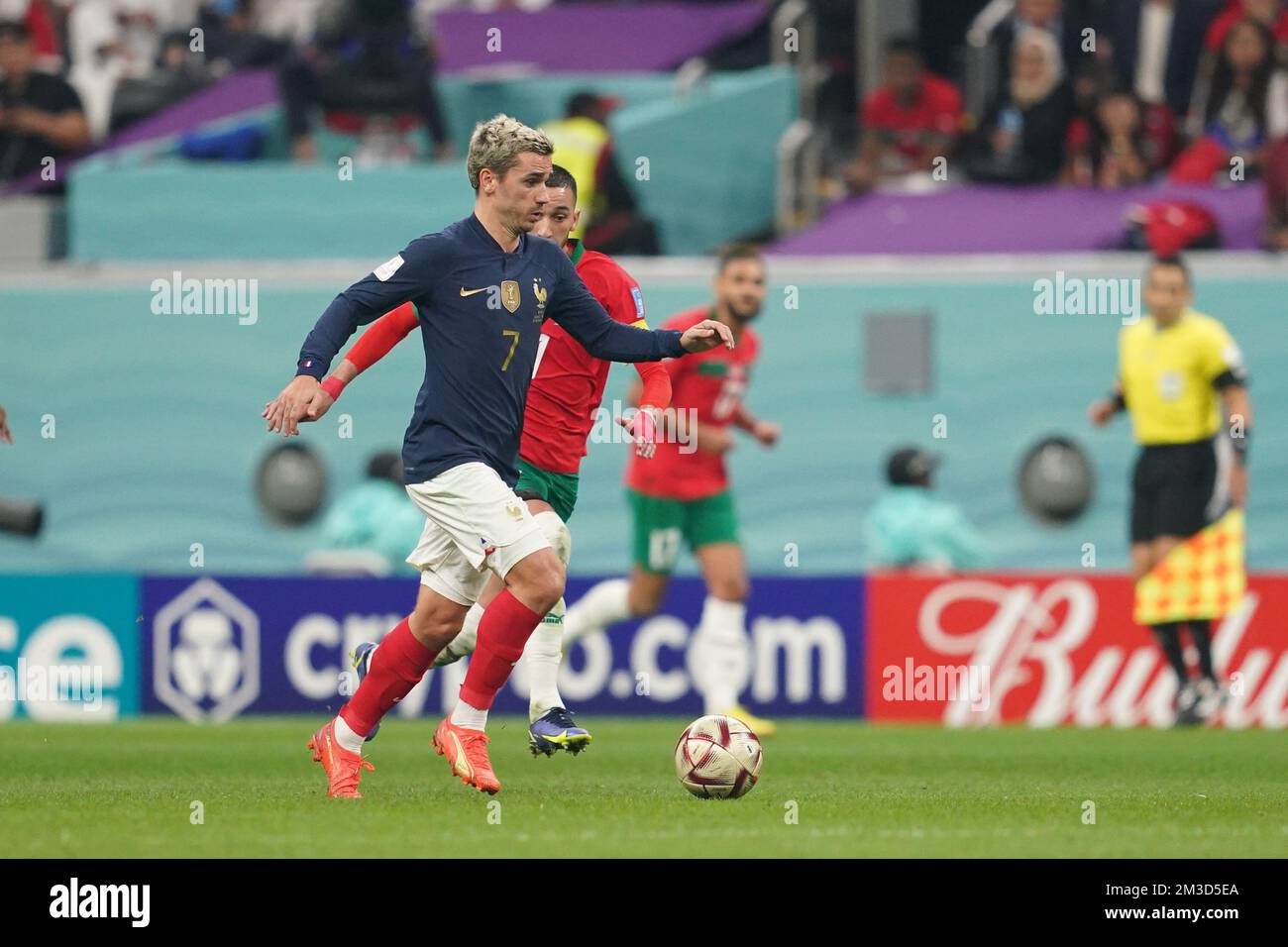 DOHA, QATAR - DECEMBER 14: Player of France Antoine Griezmann drives the ball during the FIFA World Cup Qatar 2022 Semi-finals match between France and Morocco at Al Bayt Stadium on December 14, 2022 in Al Khor, Qatar. (Photo by Florencia Tan Jun/PxImages) Credit: Px Images/Alamy Live News Stock Photo