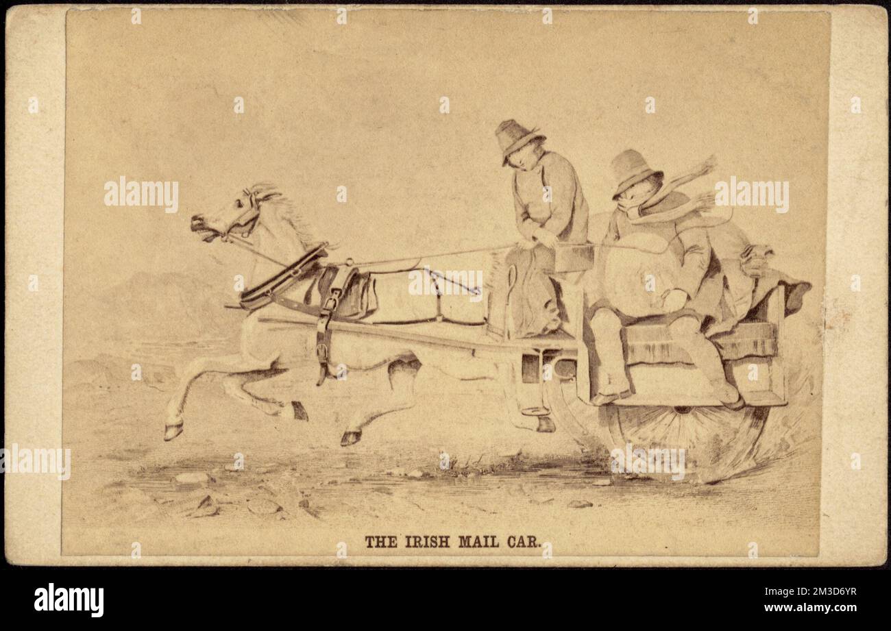 The Irish mail car. , Mail wagons, Carte de Visite Collection Stock
