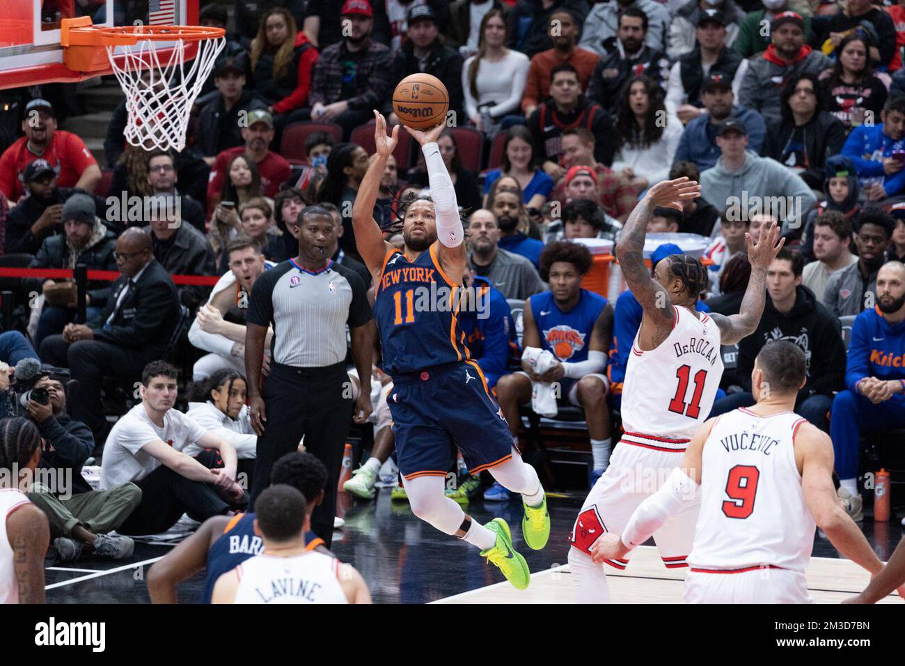 Chicago, USA. 14th Dec, 2022. Jalen Brunson (11 New York Knicks) shoots the  ball during the game between the Chicago Bulls and New York Knicks on  Wednesday December 14, 2022 at the