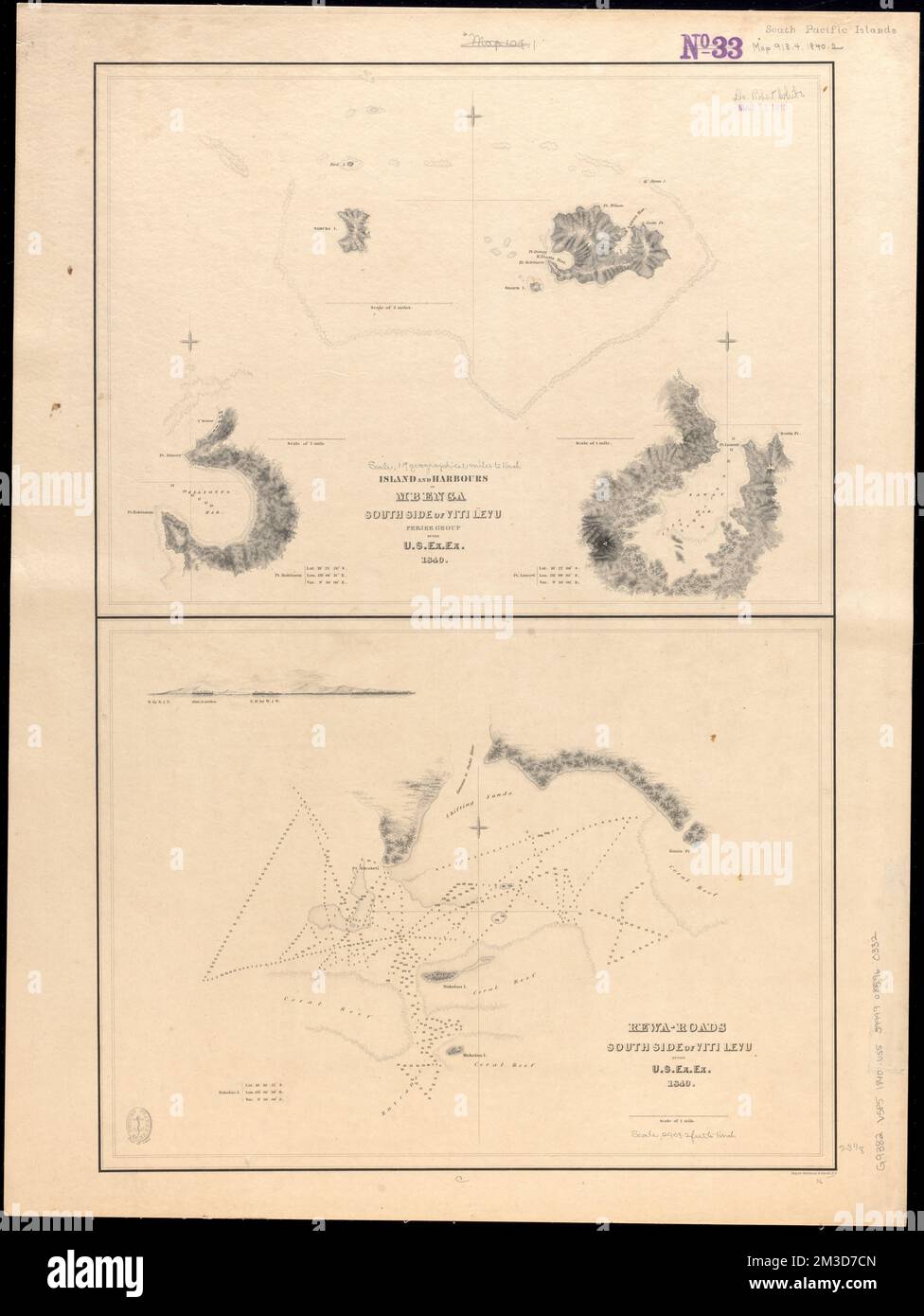 Island and harbours of Mbenga, south side of Viti Levu, Feejee Group ; Rewa-Roads, south side of Viti Levu , Mbengga Fiji, Maps, Viti Levu Fiji, Maps, Nautical charts, Fiji, Mbengga, Nautical charts, Fiji, Viti Levu Norman B. Leventhal Map Center Collection Stock Photo