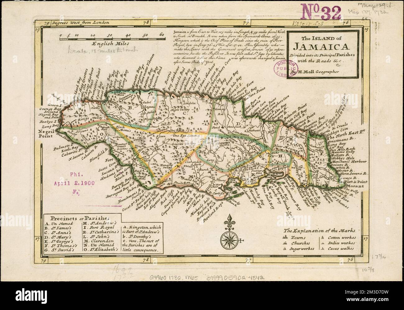 The island of Jamaica, divided into its principal parishes, with the