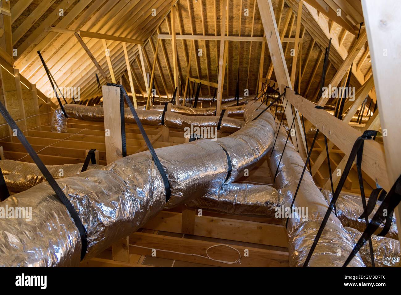 In newly built home under construction ventilation pipes are silver