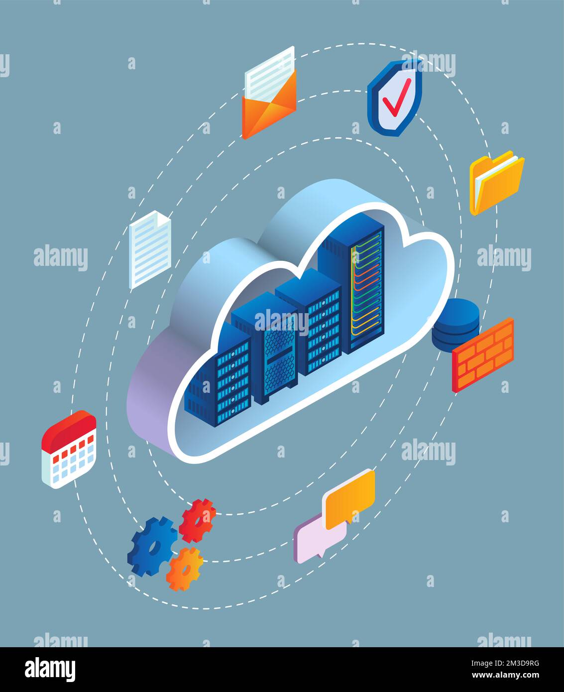 Cloud hosting service for virtual data storage Stock Vector