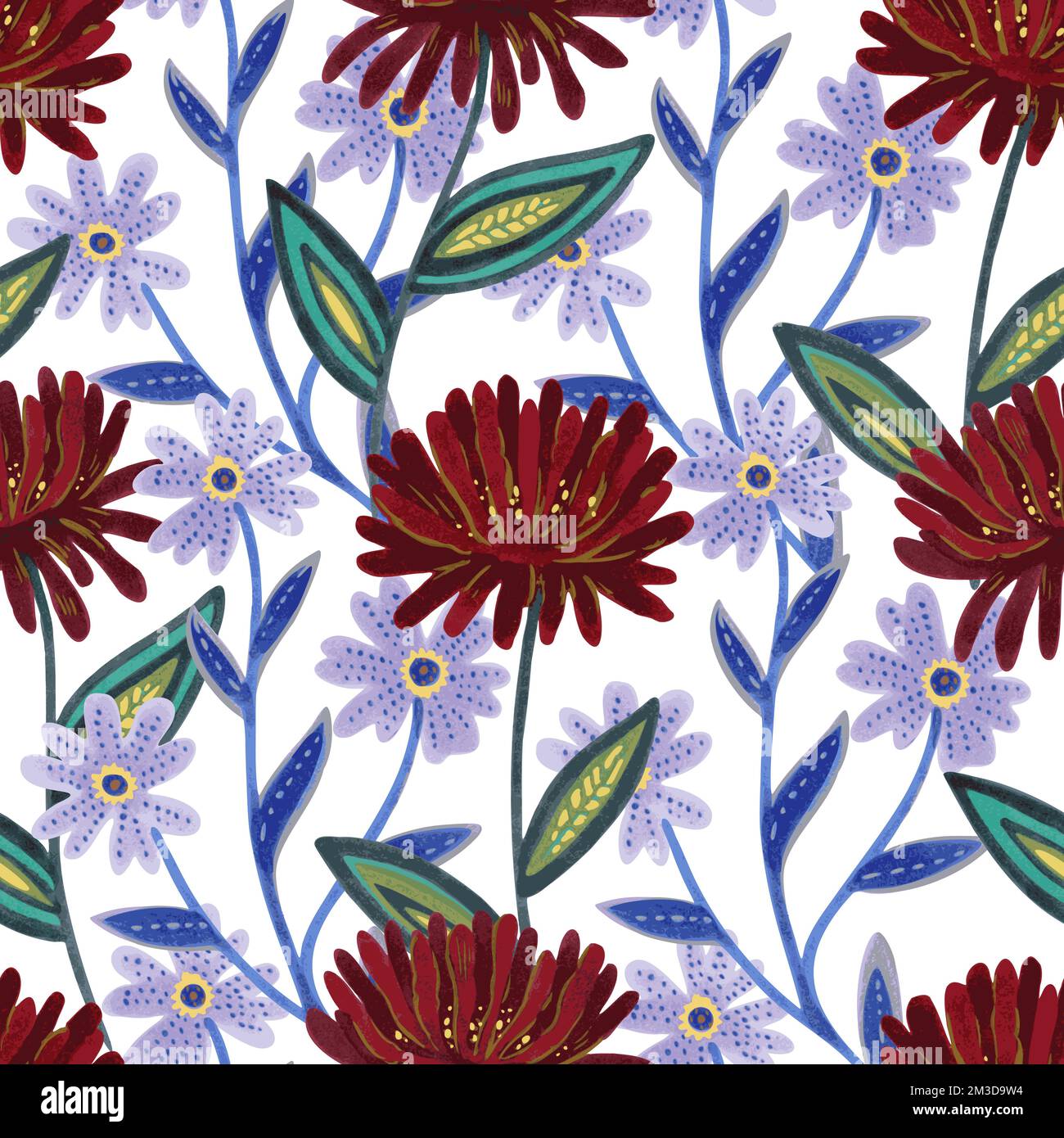 Vector seamless pattern with abstract hand drawn romantic floral elements for design and textile.  Stock Vector