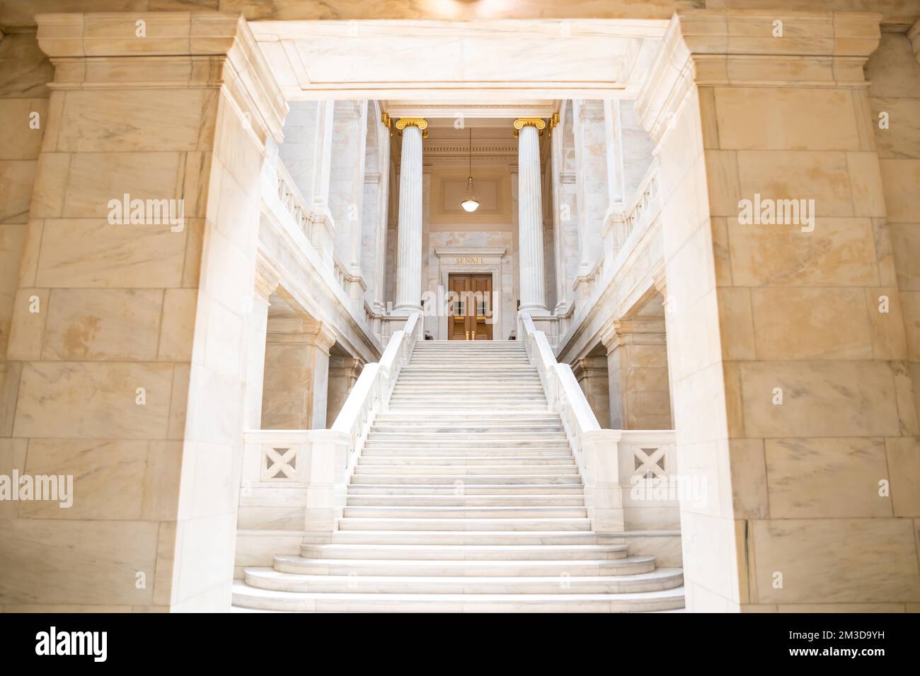 Little Rock, AR, USA - September 9, 2022: The large hallways of the inside building of Arkansas State Capitol Stock Photo