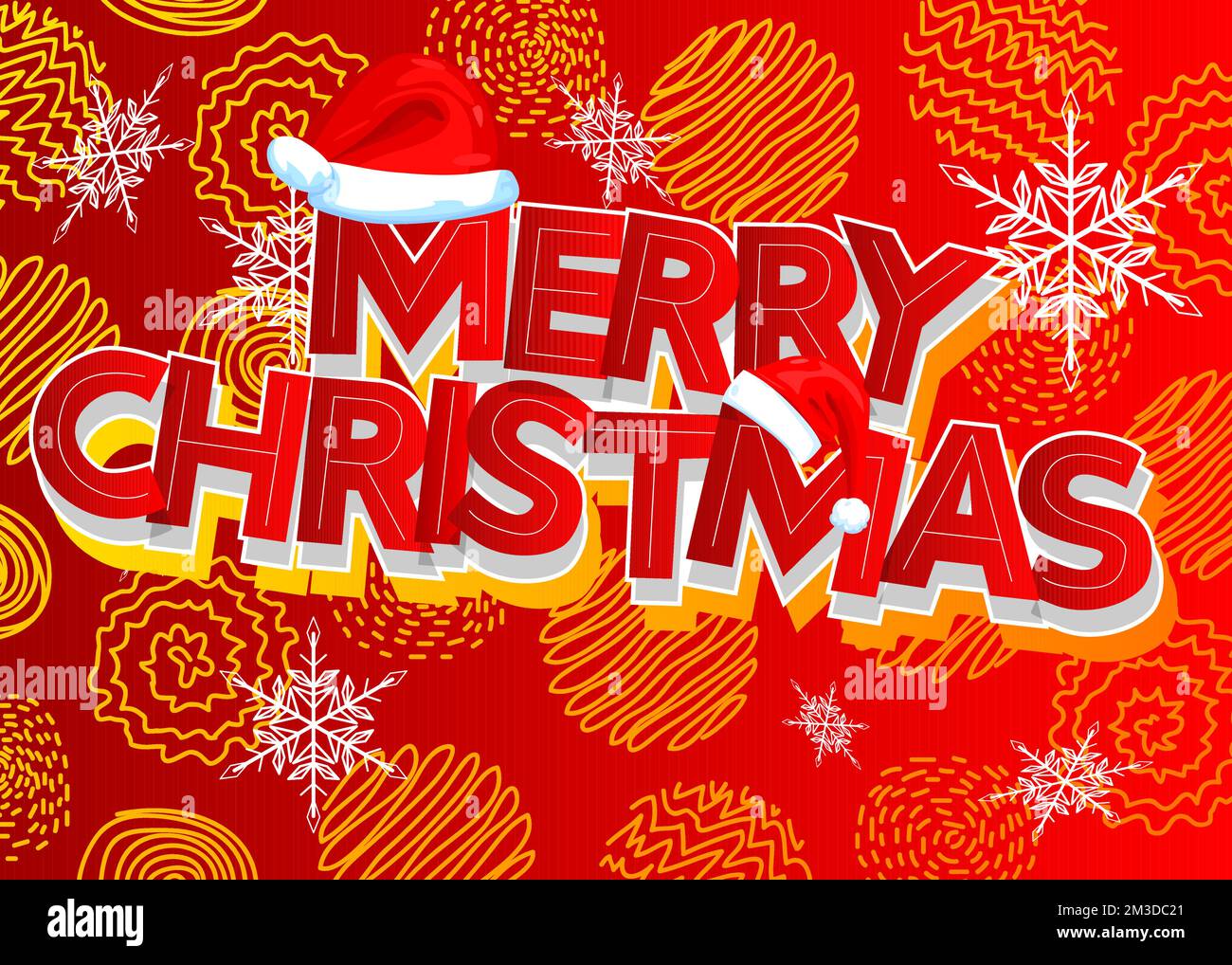 Merry Christmas. Word written with Children's font in cartoon style. Stock Vector