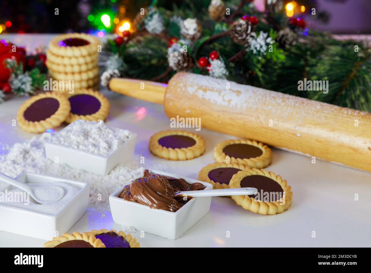 Christmas linzer cookie with hazelnut spread inside Stock Photo Alamy