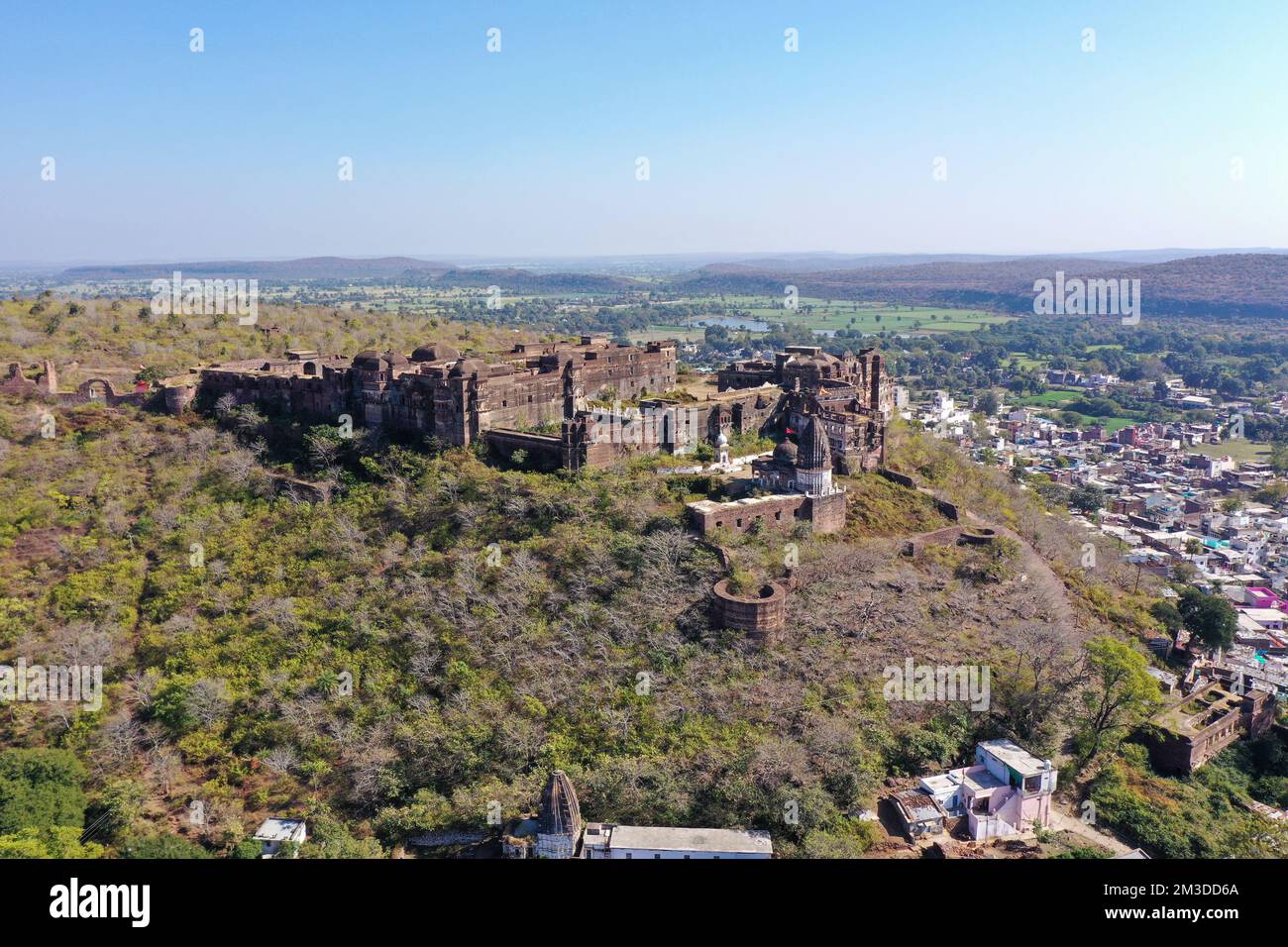 Aerial View of Narsinghgarh Fort and surrounding areas located in Madhya Pradesh, India Stock Photo