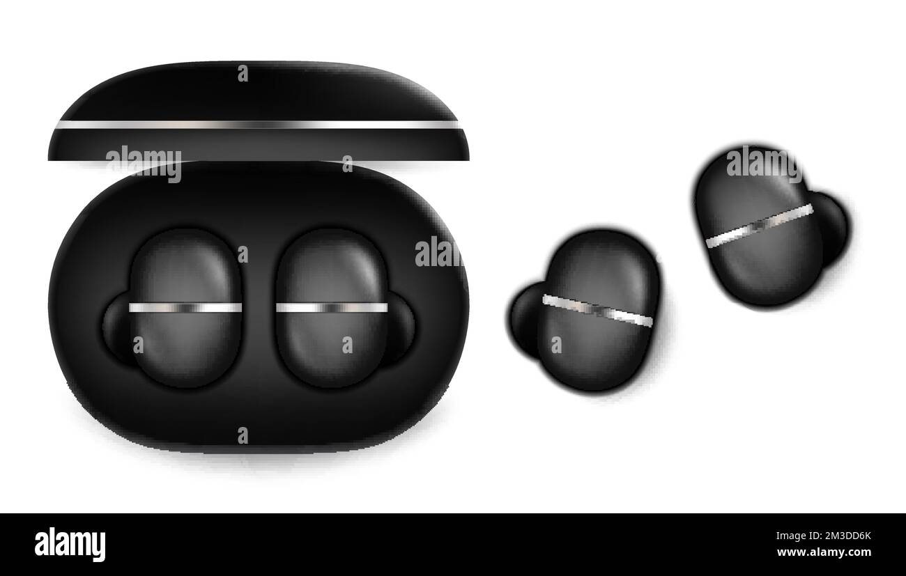 Black wireless headphones with charger box vector Stock Vector