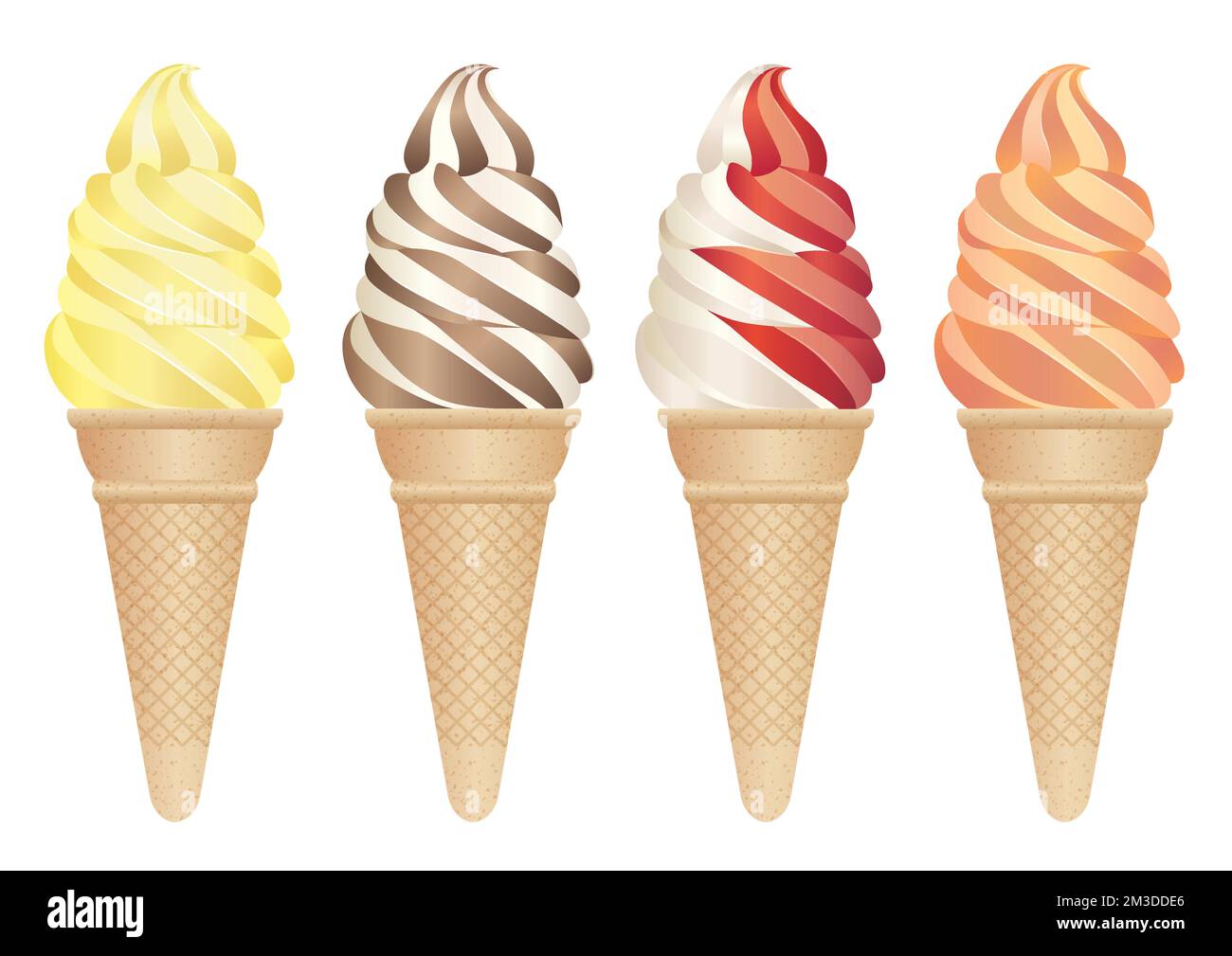 Vector Soft-Serve Ice Cream Illustration Set Isolated On A White Background. Stock Vector