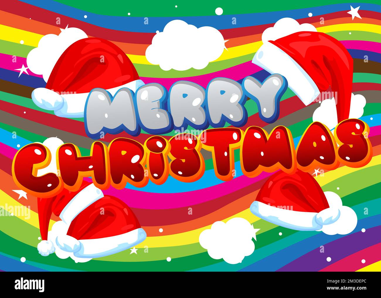 Merry Christmas. Word written with Children's font in cartoon style. Stock Vector