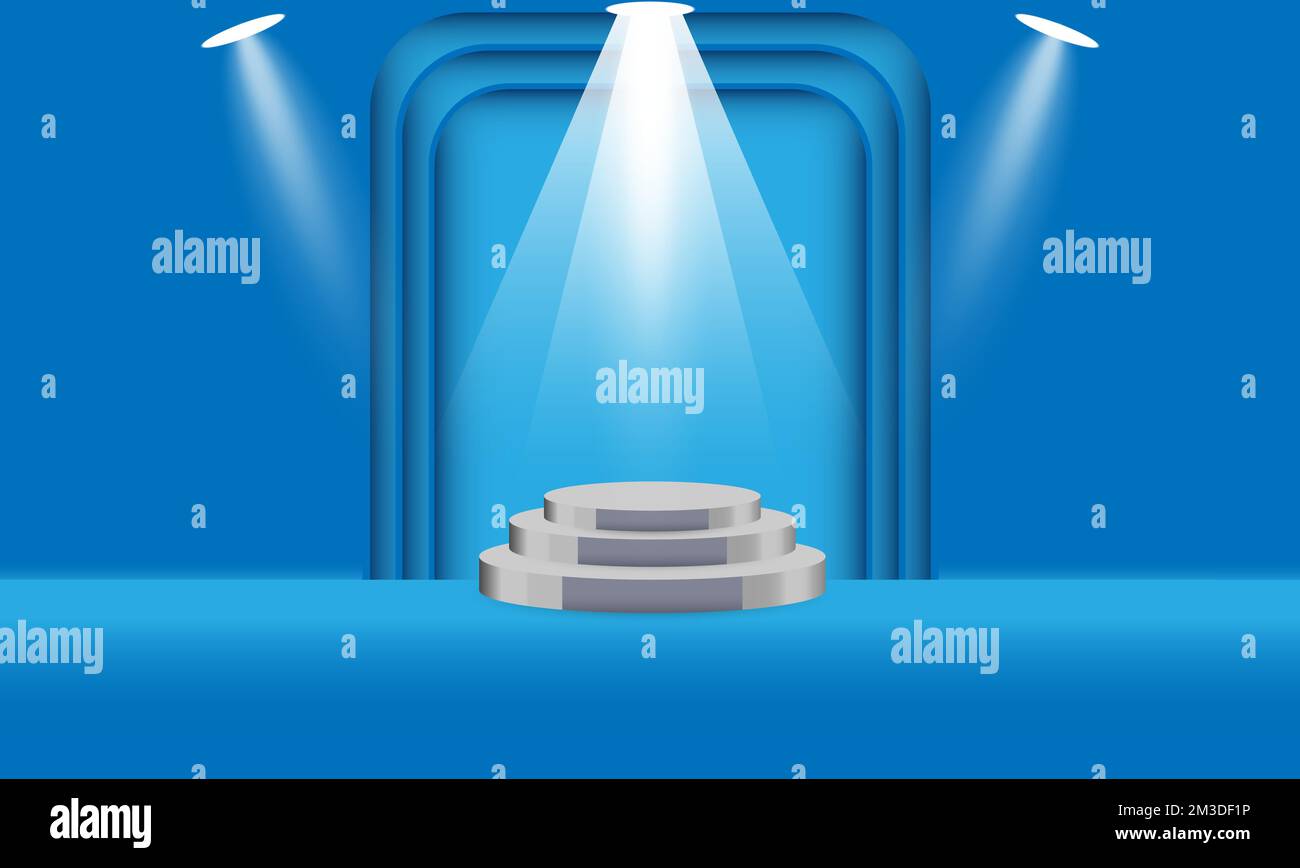 podium with spotlight for show with blue wall background vector