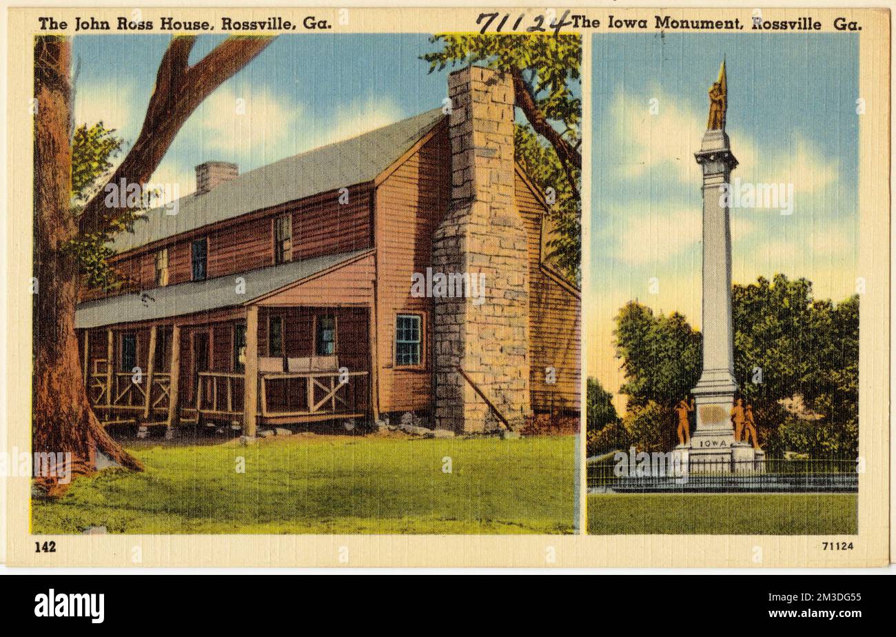 The John Ross House, Rossville, Ga., the Iowa Monument, Rossville, Ga. , Monuments & memorials, Historic buildings, Tichnor Brothers Collection, postcards of the United States Stock Photo