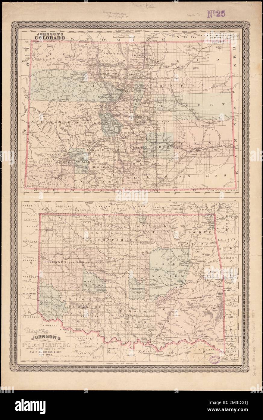 Johnson's Colorado ; Johnson's Indian Territory , Colorado, Maps, Oklahoma, Maps, Indian Territory, Maps Norman B. Leventhal Map Center Collection Stock Photo