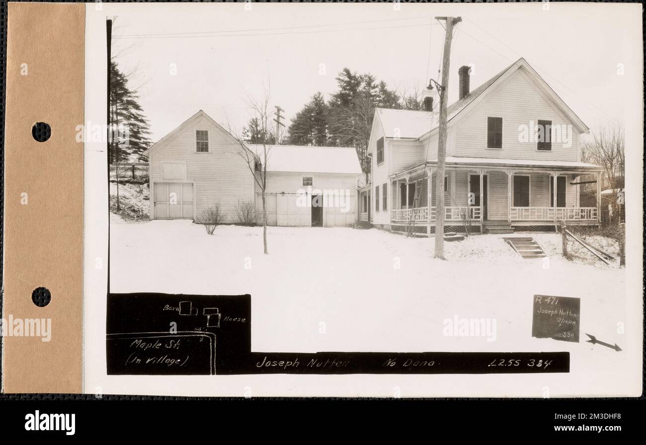 Joseph Nutten, house and barn, North Dana, Dana, Mass., Feb. 10, 1928 : Parcel no. 471-89, Joseph Nutten estate , waterworks, reservoirs water distribution structures, real estate, residential structures, barns Stock Photo