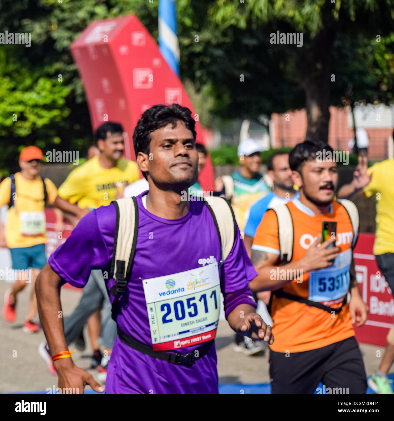 Delhi India March 6 2021 Runners in the Delhi Half Marathon. Airtel