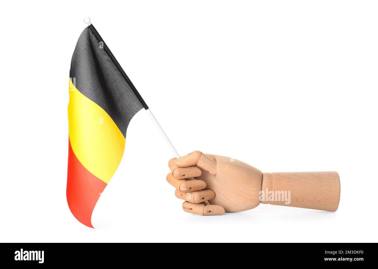 Wooden hand with national flag of Belgium on white background Stock ...
