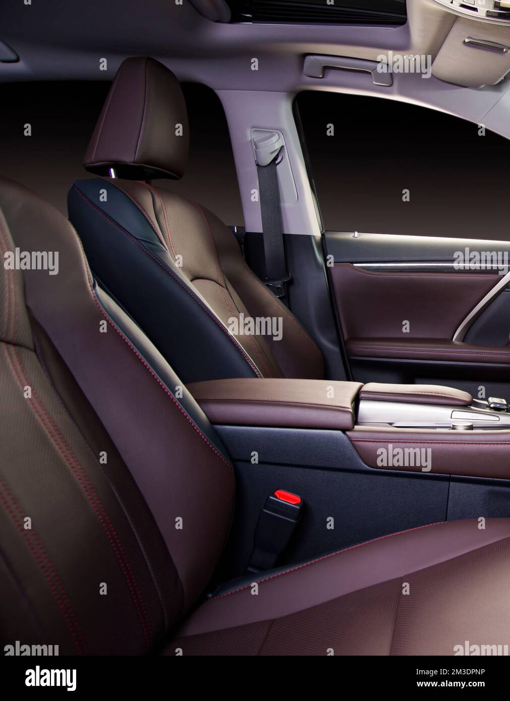 Modern luxury race car black and red perforated leather interior. Part