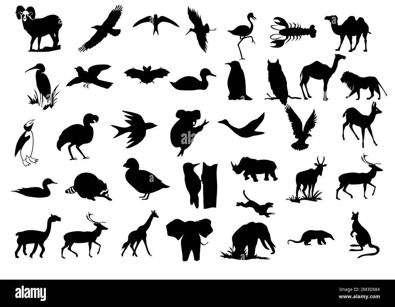 Big black and white set of cute cartoon animals. vector Stock Vector