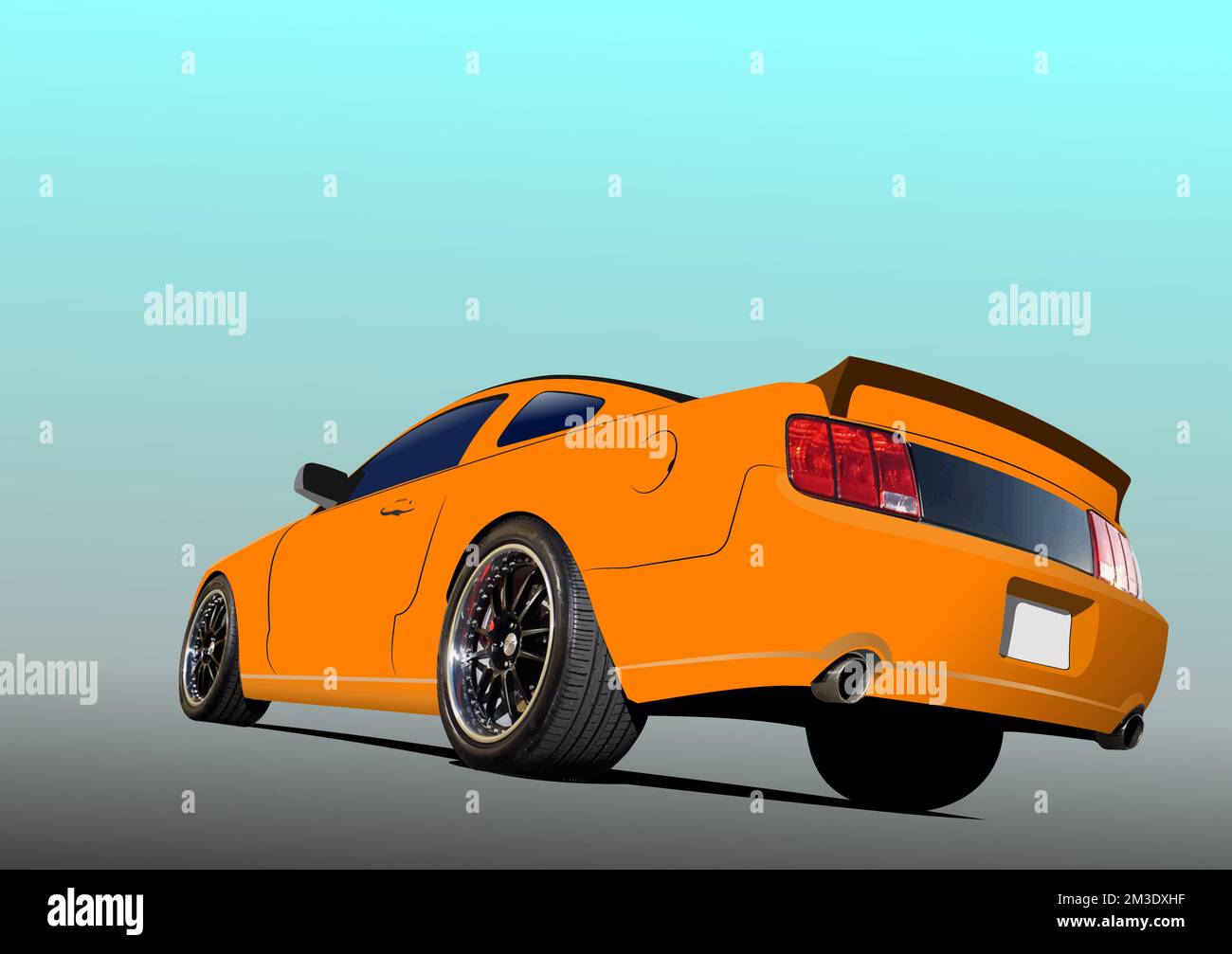 Orange car on the road. Vector 3d illustration Stock Vector