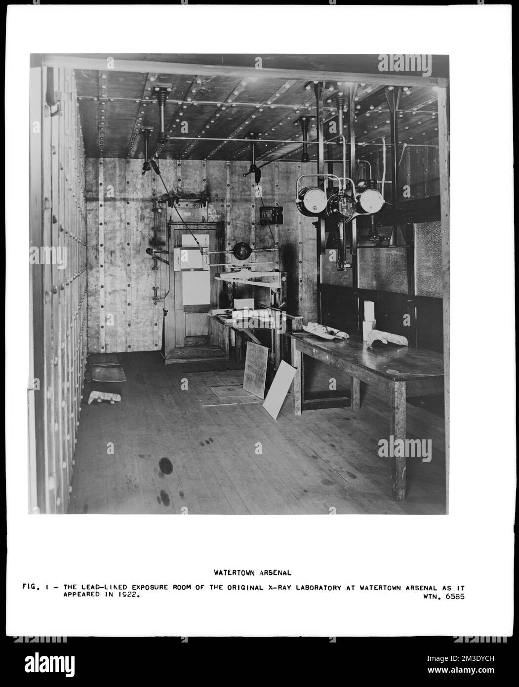 Leadlined exposure room of the original xray laboratory at Watertown
