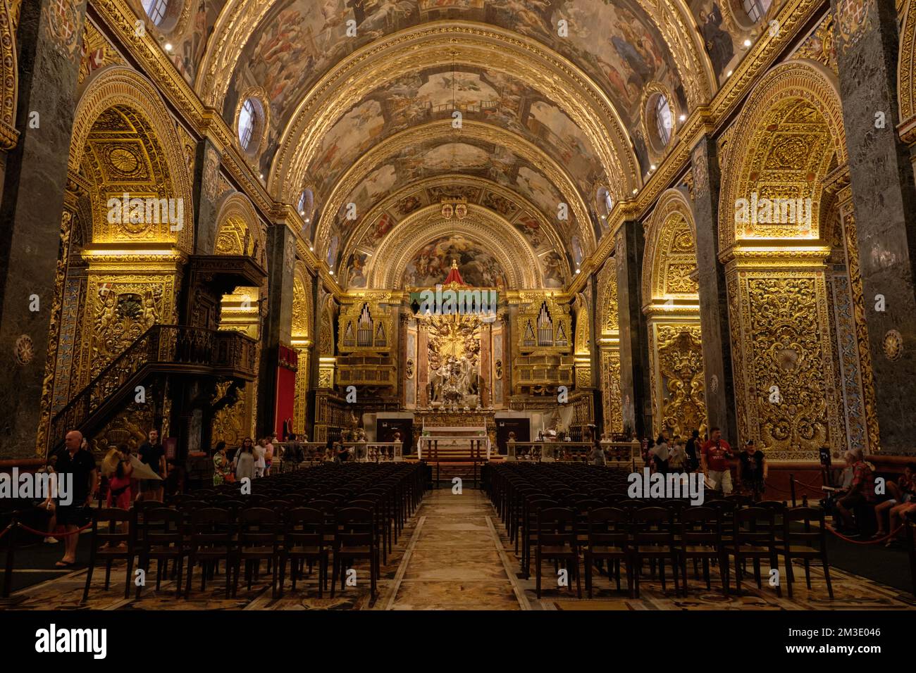 The nave of St. John's Co-Cathedral built by the Order of St. John between 1572 and 1577 - Valletta, Malta Stock Photo