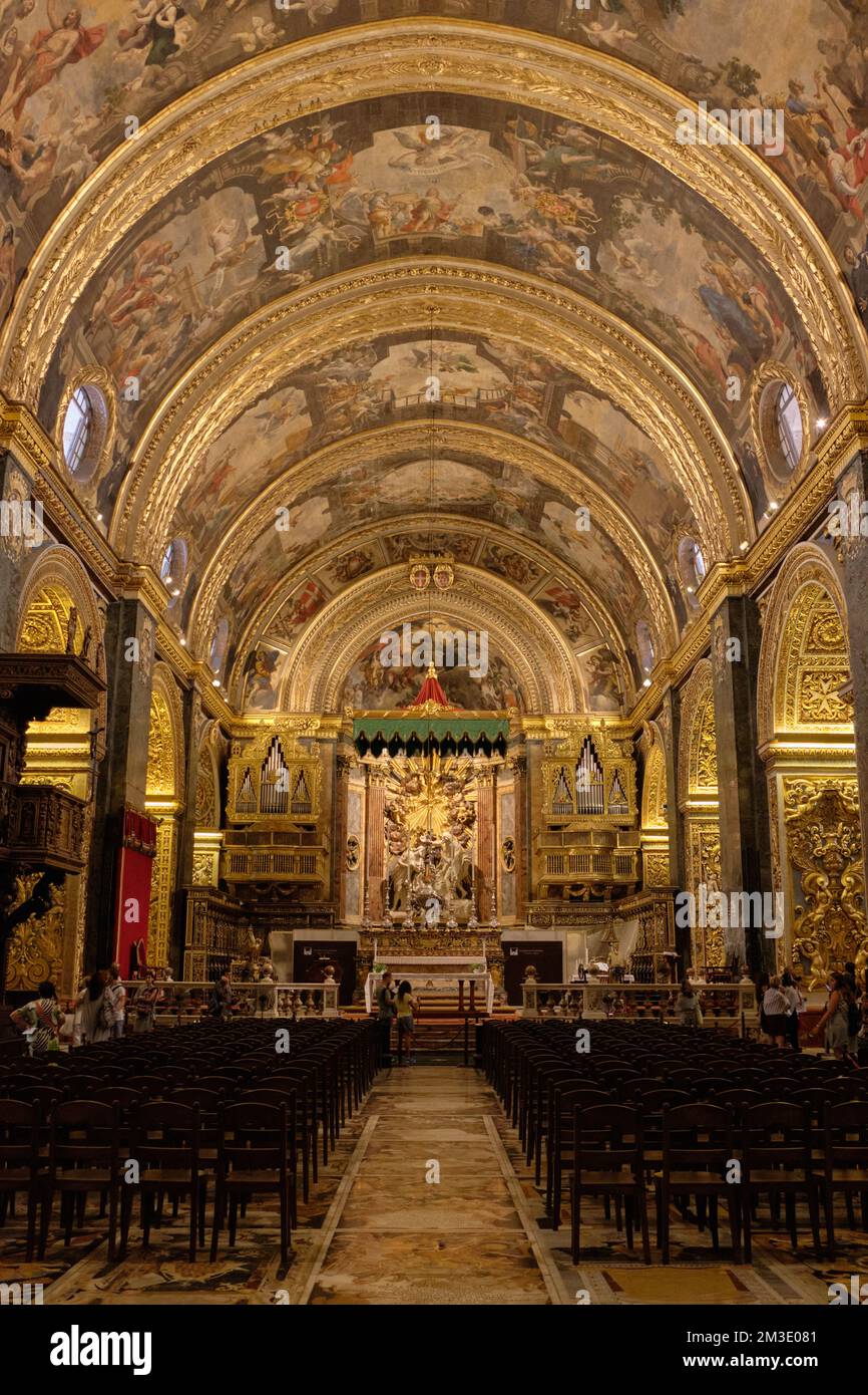 The magnificent painted barrel vault of St. John Co-Cathedral - Valletta, Malta Stock Photo
