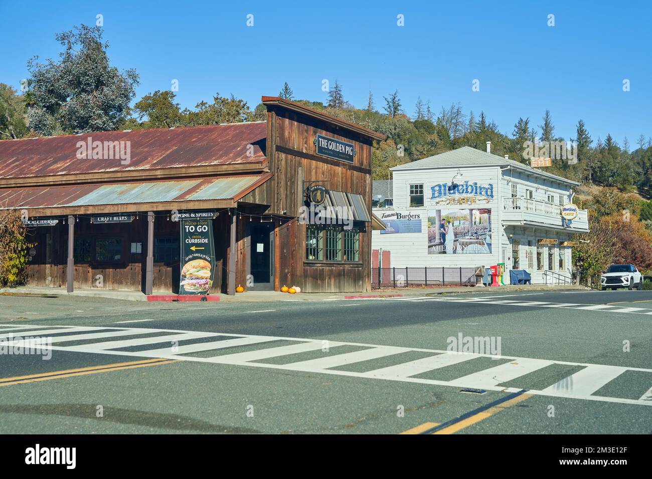 View of Hopland, small town in Mendocino County, northern California. Stock Photo