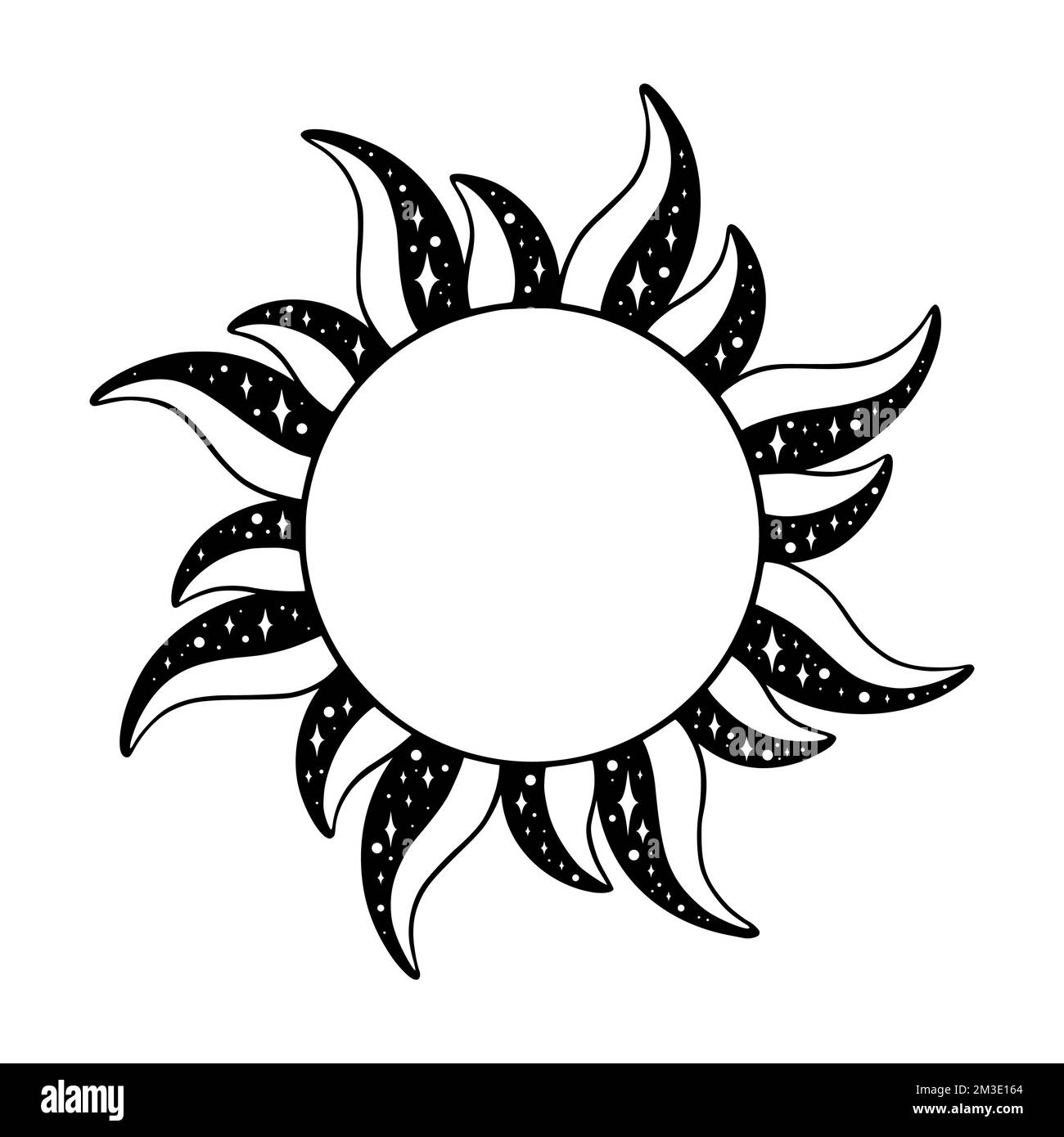 Tarot sun with stars. Spiritual tarot sun with curly rays. Vector illustration isolated in white background Stock Vector