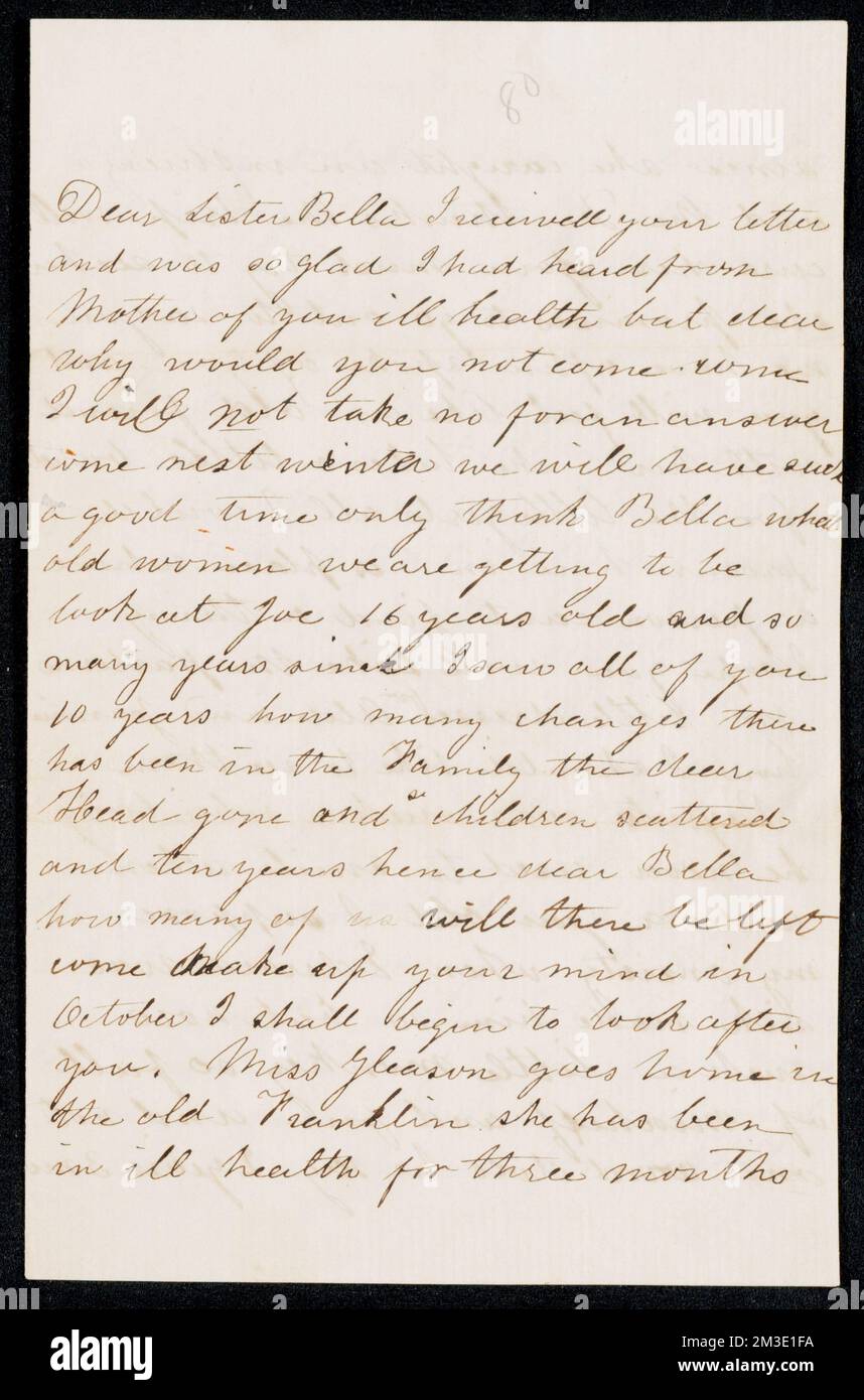 Letter to 'Bella' from sister A. Carret, March 7, 1863 ,. Isabelle ...