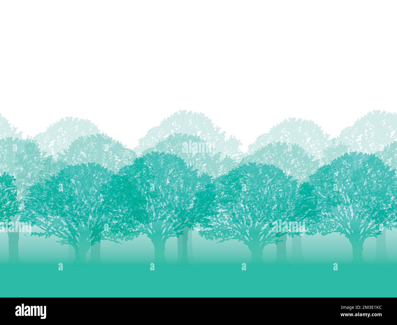 Vector seamless forest illustration in summer green with text space on a white background, vector. Horizontally repeatable. Stock Vector
