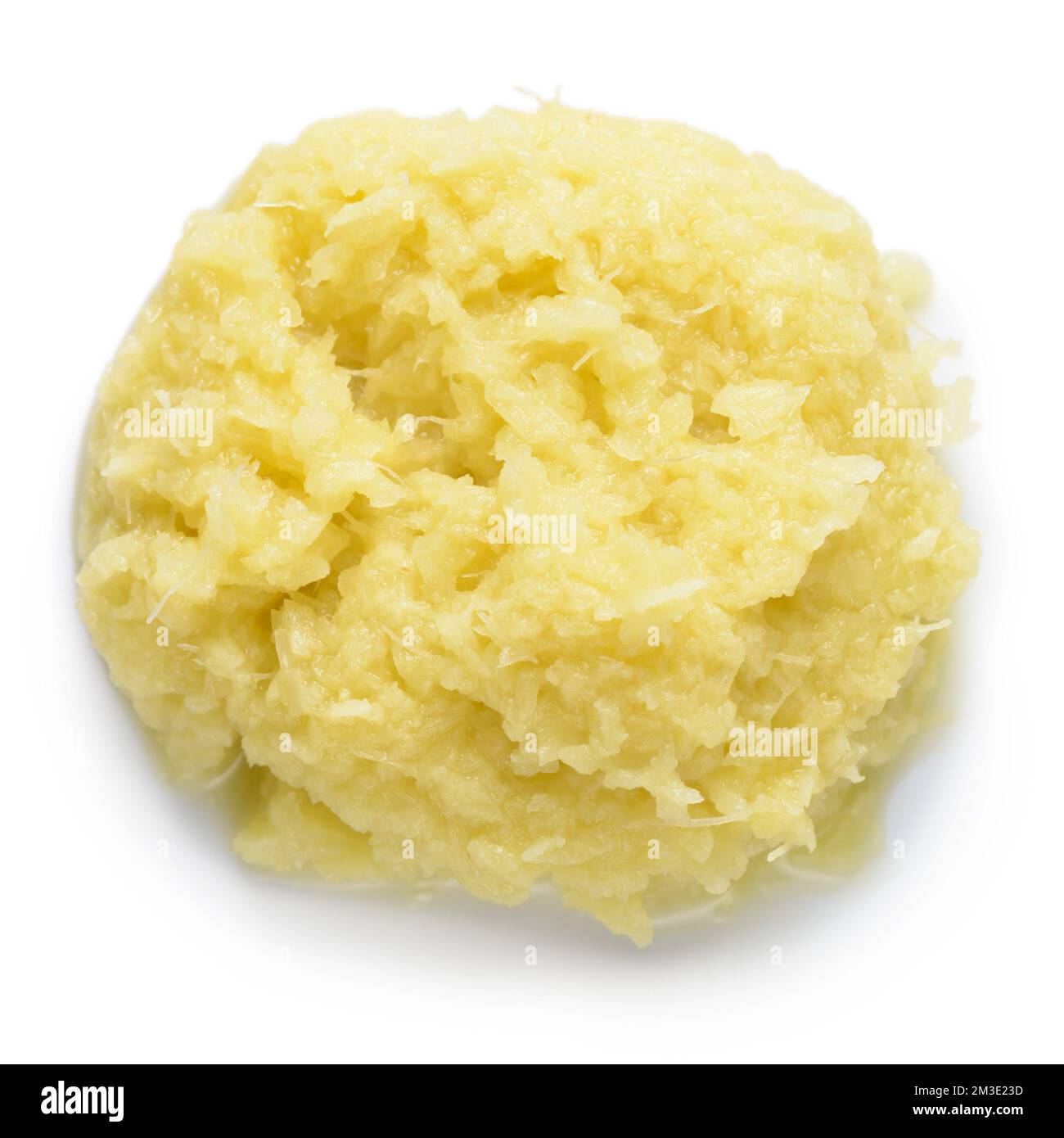top view of crushed, grated and minced fresh vegetables roots of ginger
