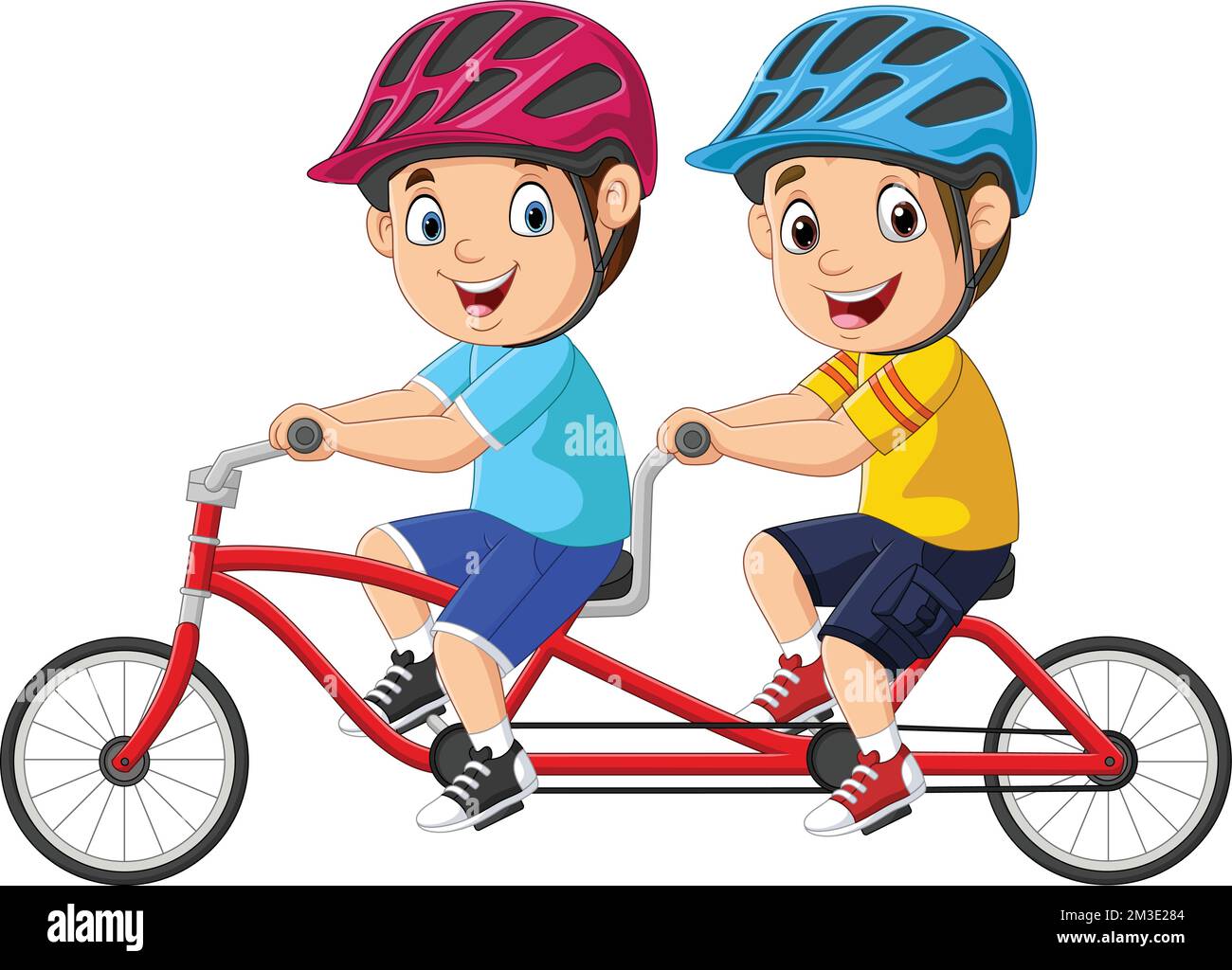 Happy little children riding tandem bicycle Stock Vector Image Art Alamy