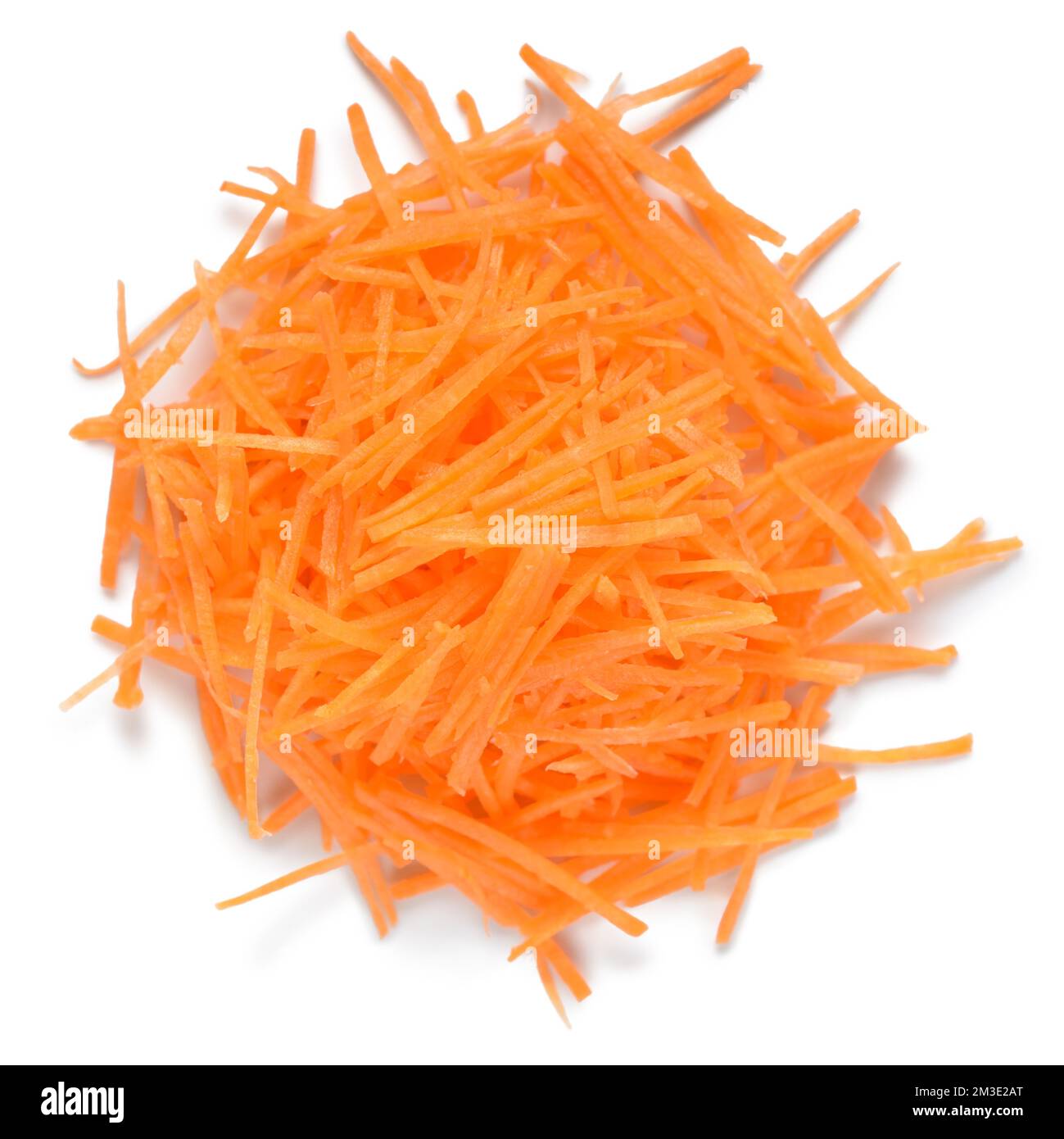 top view of carrots vegetables julienned for salad isolated on white background, concept vegan food Stock Photo