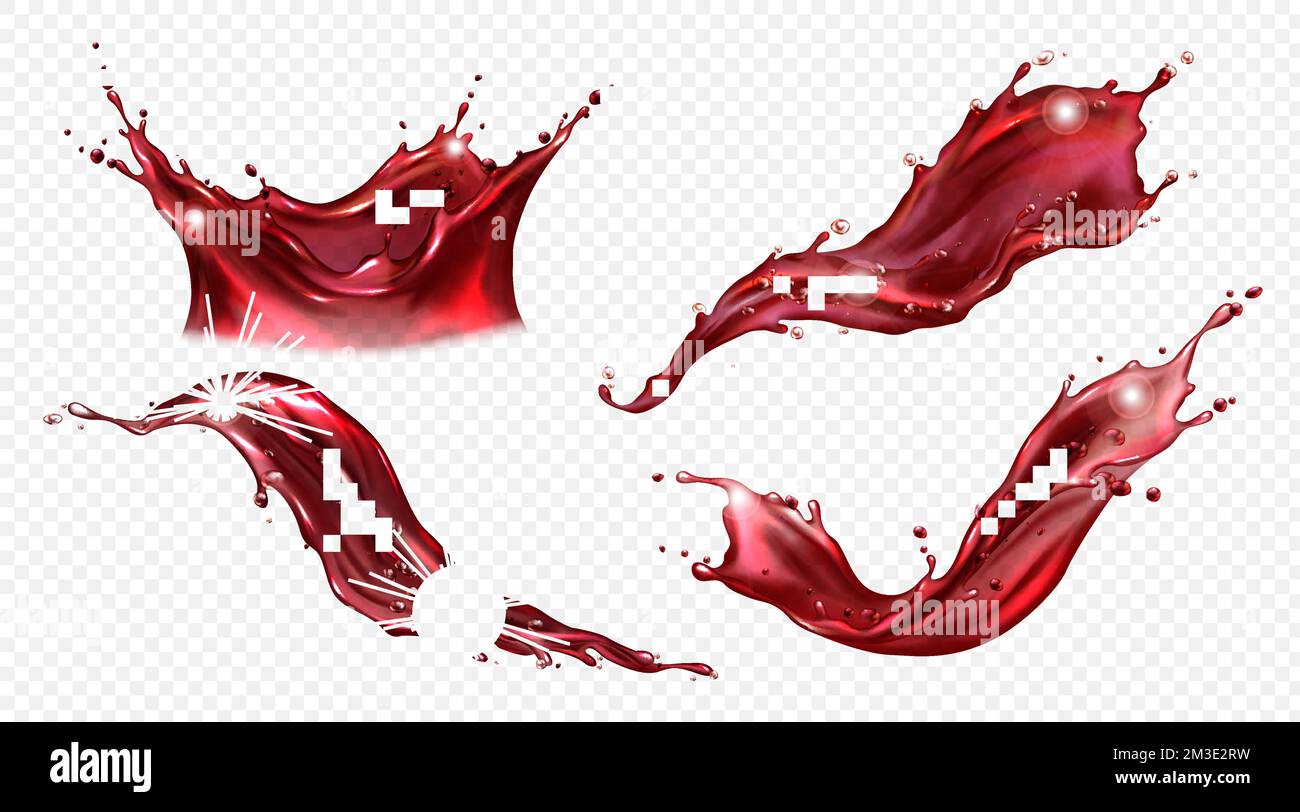 Splash of wine or red juice isolated on transparent background. Vector