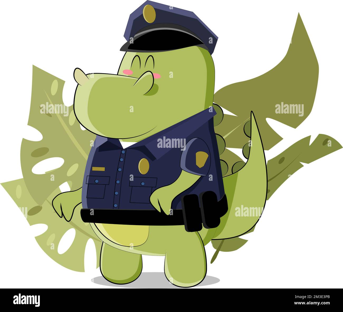cute green dragon dressed as a police officer Stock Vector