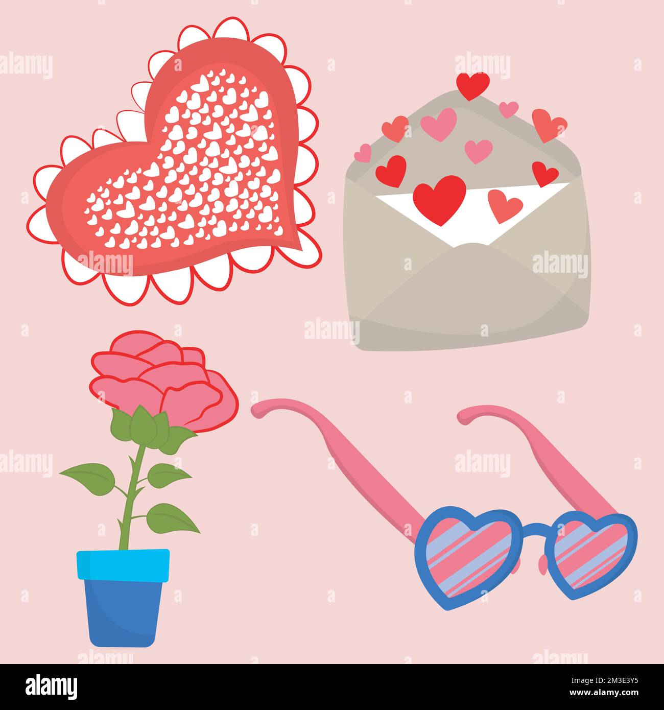 love initial with red heart and rose Stock Vector