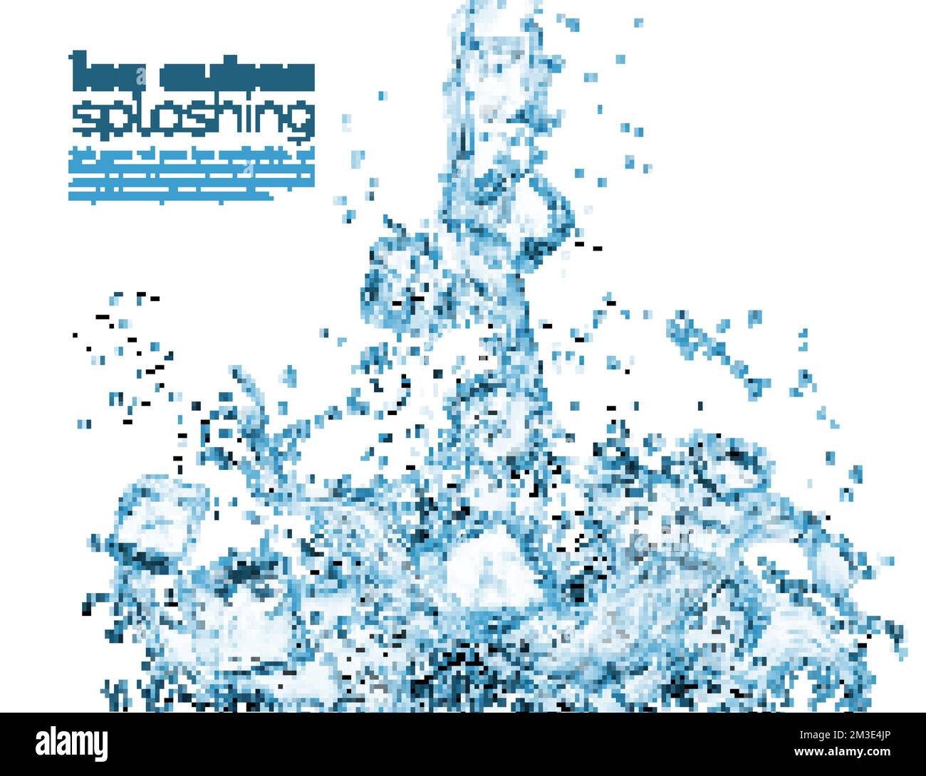 Blue water wave cascade splash with ice crystal cubes. Vector design