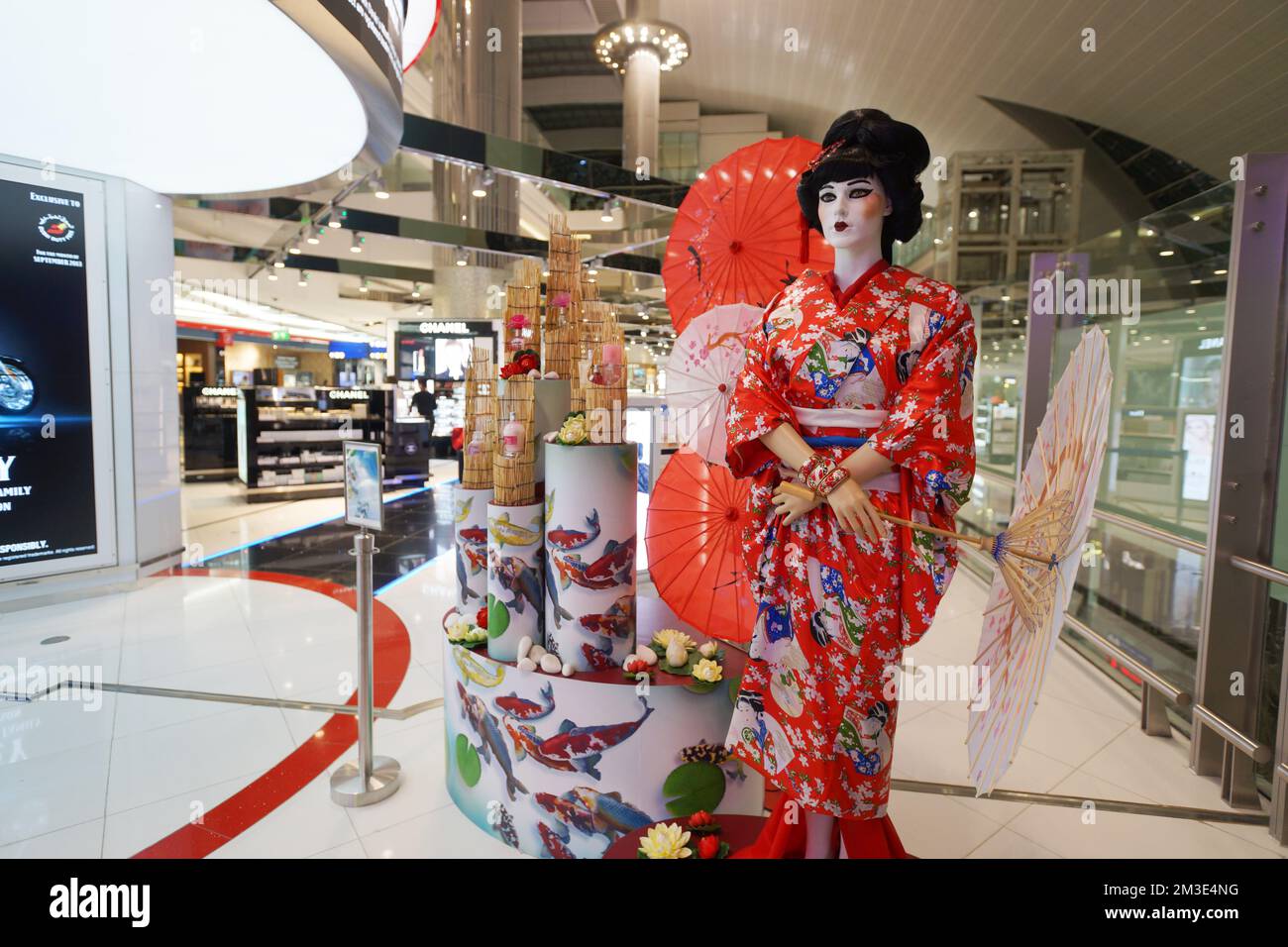 DUBAI, UAE SEPTEMBER 26 japanese geisha mannequin in Duty Free shop in Dubai Airport on