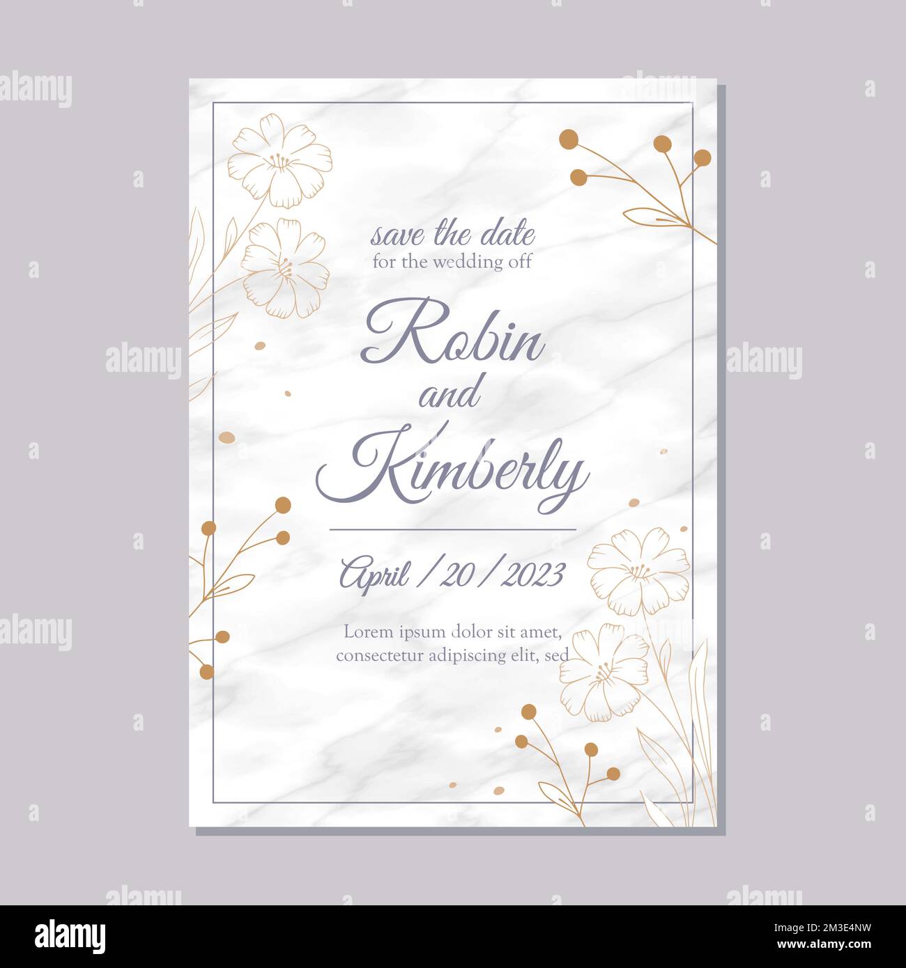 wedding invitation in A5 format with a minimalistic discreet floral design Stock Vector