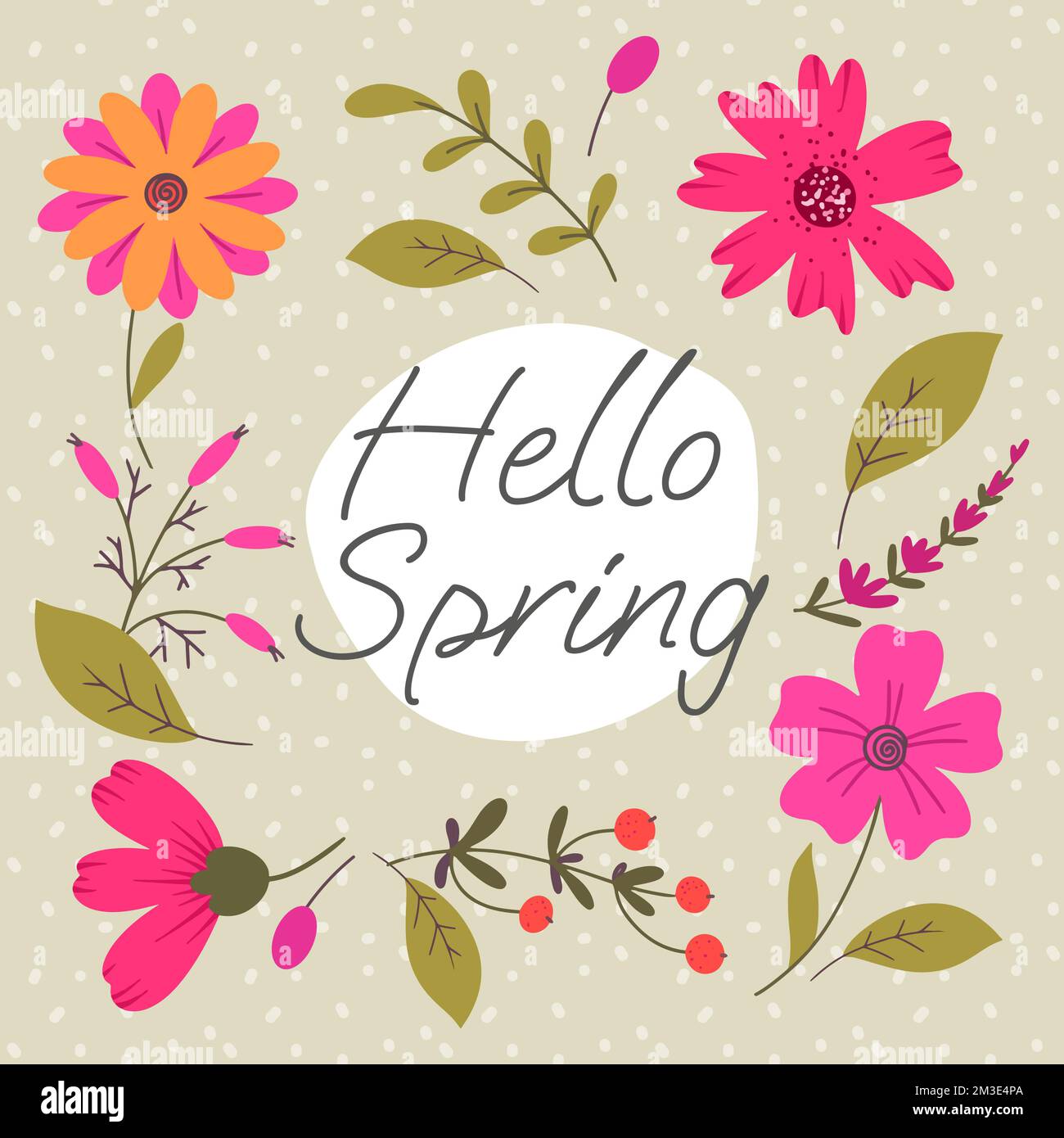 Springtime Card Design greeting spring card with colorful flat floral design Stock Vector ...