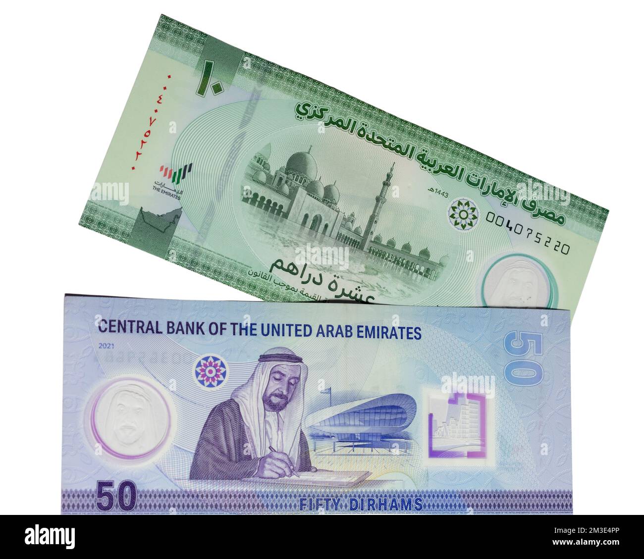 UAE New 50 And 10 Dirham Polymer Bank Notes Isolated On White uae-new-50-and-10-dirham-polymer-bank-notes-isolated-on-white