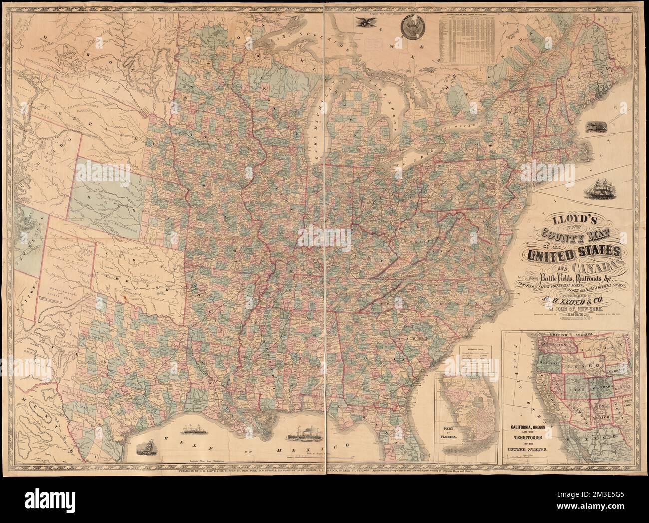 Lloyd 39 s new county map of the United - Lloyds New County Map Of The United States And Canadas Showing Battle Fields Railroads C Compiled From The Latest Goverment Surveys Other Reliable Official Sources Railroads United States Maps United States Maps United States History Civil War 1861 1865 Maps Norman B Leventhal Map Center Collection 2M3E5G5 