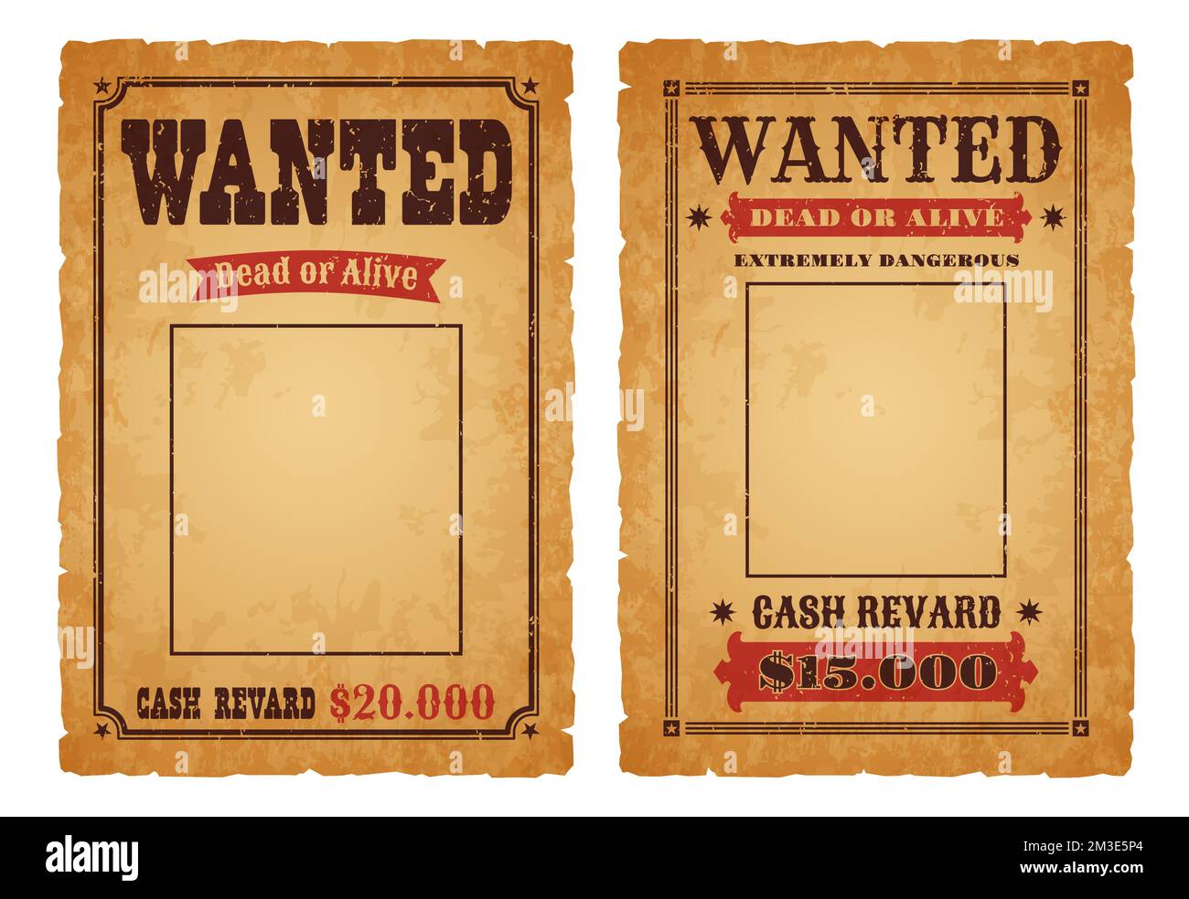 Western wanted, dead or alive vintage banner. Wild West criminal or outlaw wanted reward grunge vector poster. America Texas robber hunt vector paper banner with retro typography, old paper texture Stock Vector